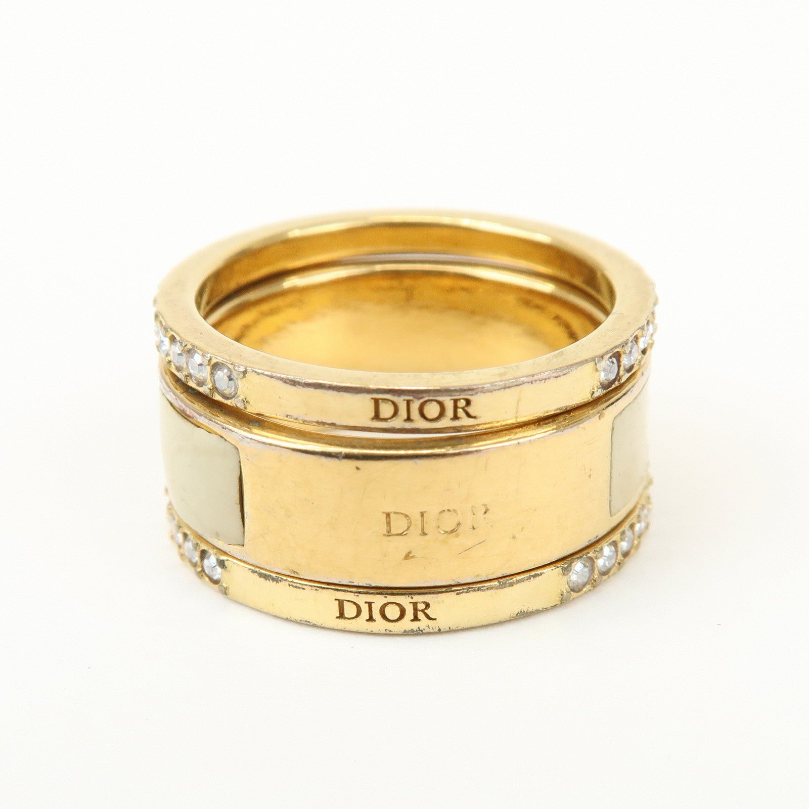 Christian Dior Code Metal Rhinestone Three-band Ring M Gold