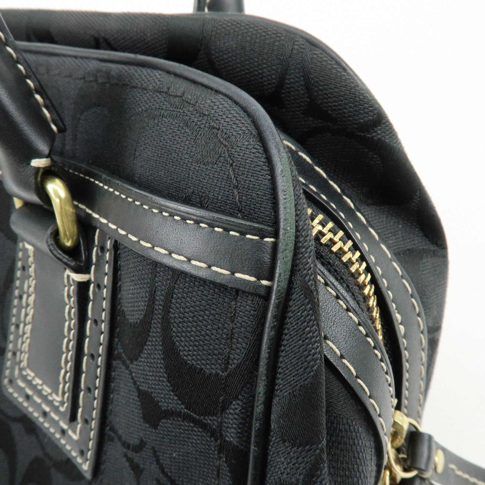 COACH Signature Canvas Leather Shoulder Bag Boston Bag Black