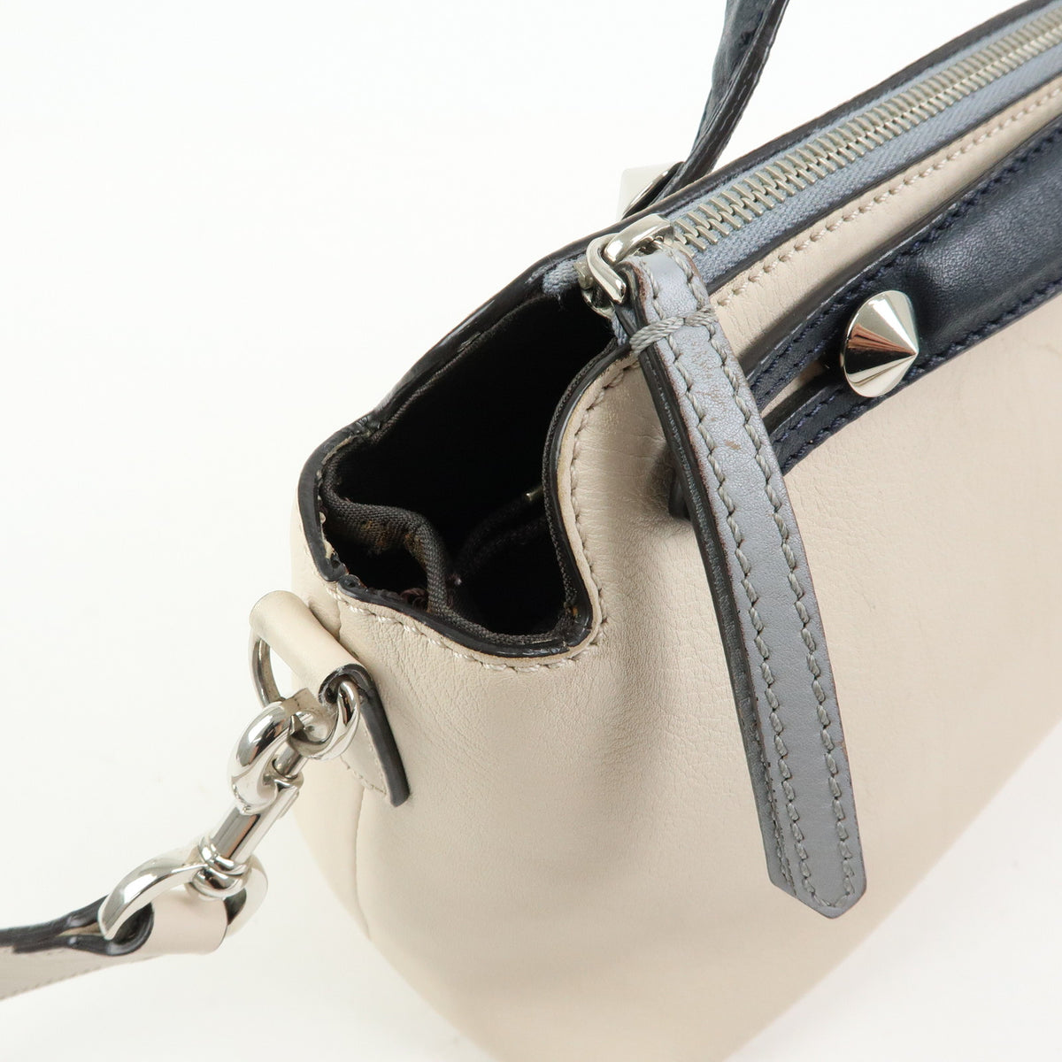 FENDI By The Way Leather Medium 2Way Hand Shoulder Bag Ivory 8BL124