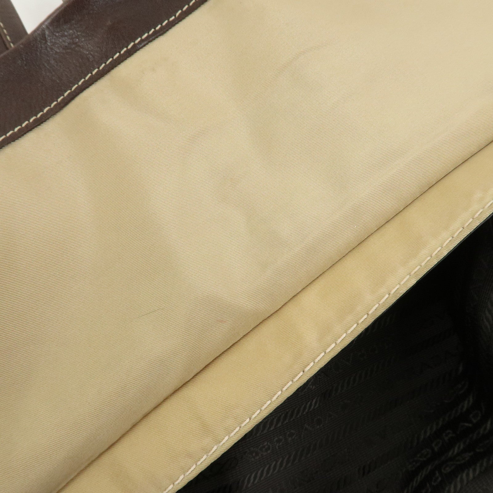 PRADA Triangle Logo Leather Nylon Shoulder Bag Brown BR2418