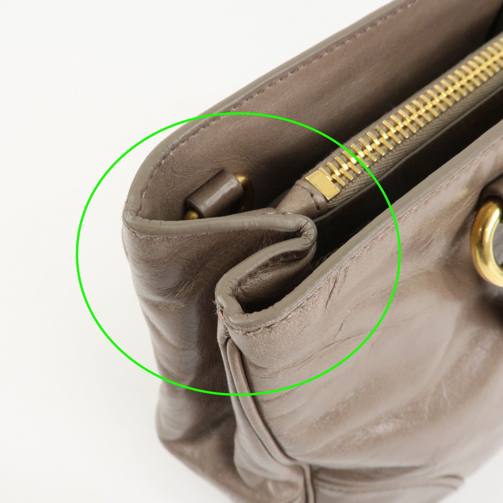 PRADA Logo Leather 2Way Bag Hand Bag Shoulder Bag Greige BN2533 Used