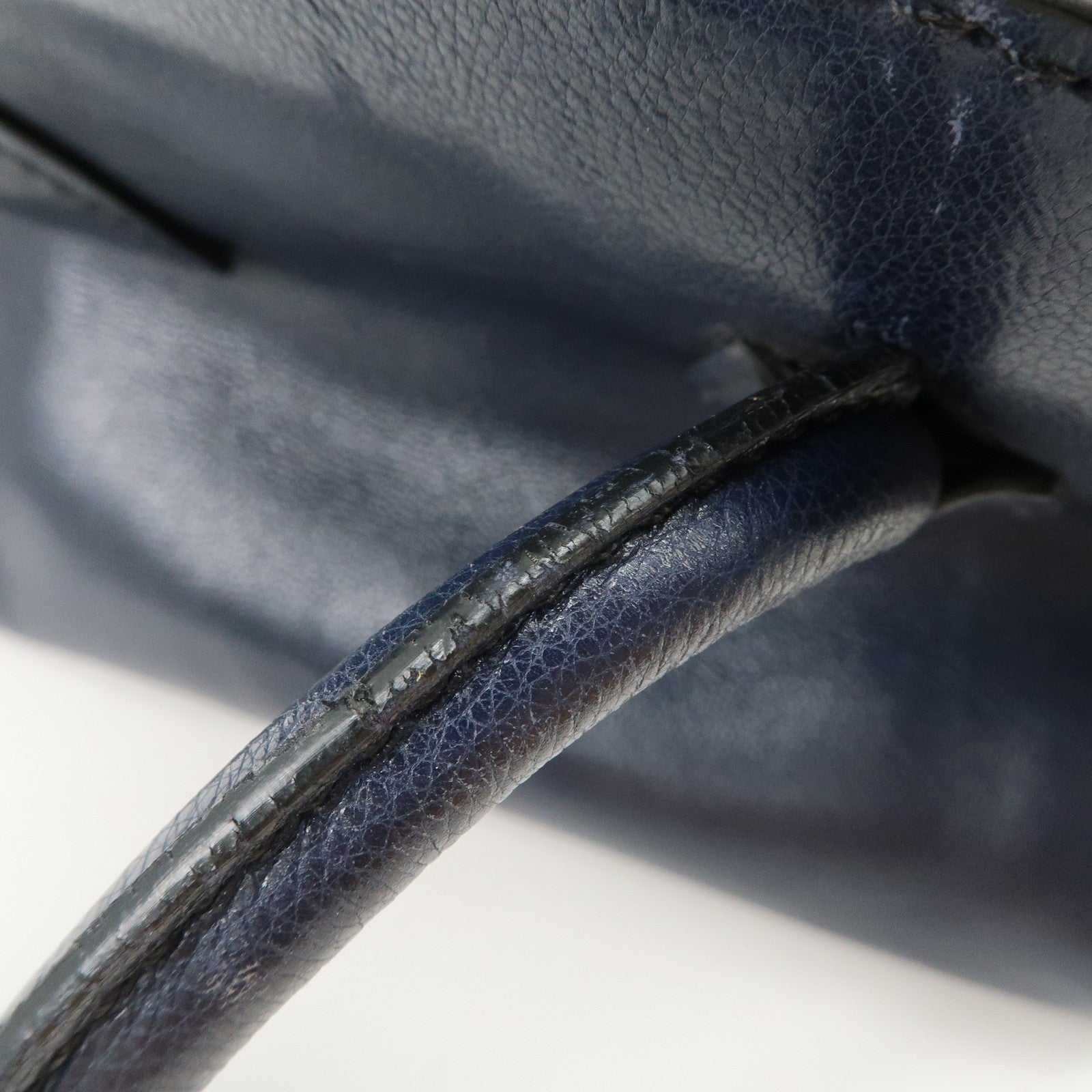PRADA Triangle Logo Leather 2Way Bag Tote Bag Hand Bag Navy B2625M