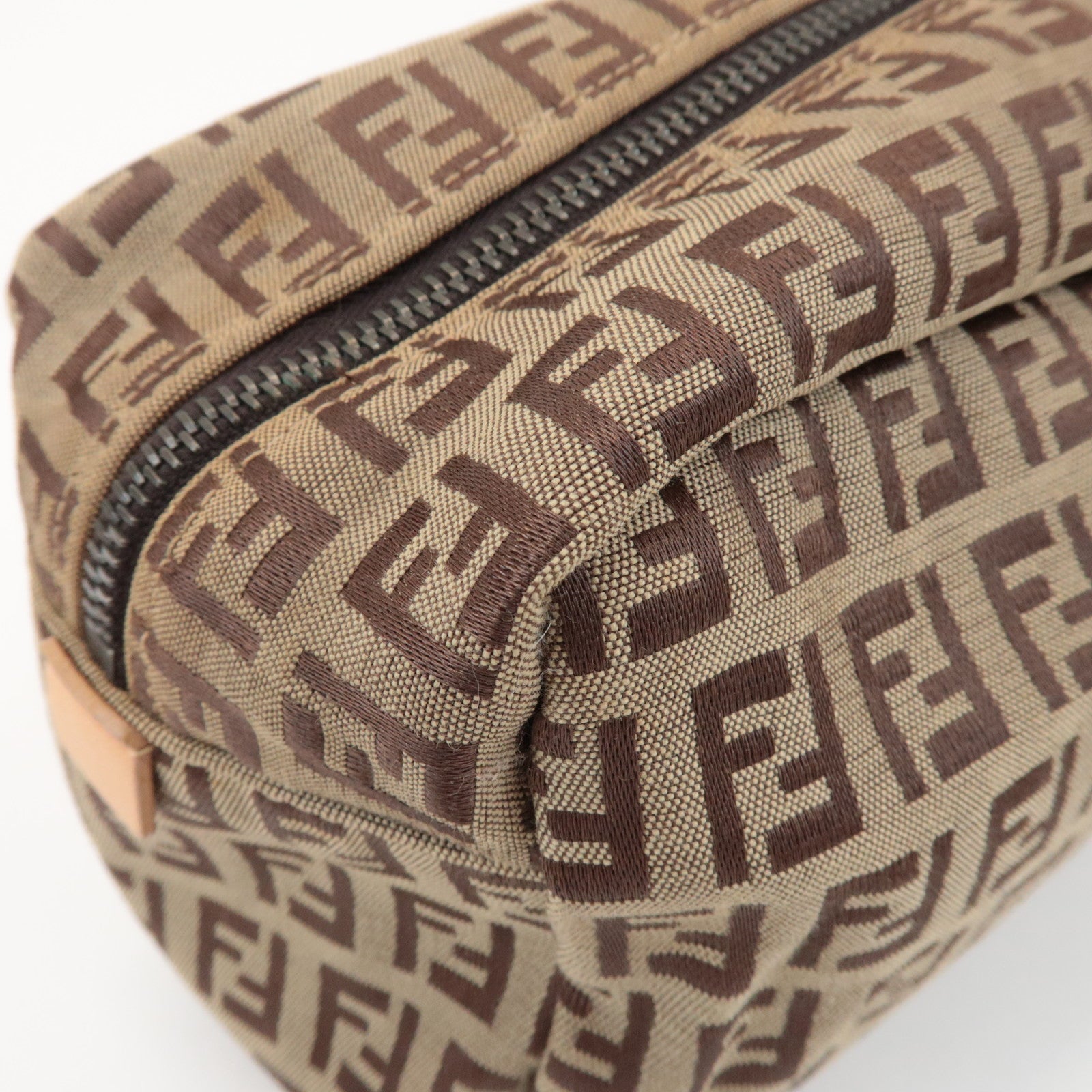 FENDI Zucchino Canvas Leather Pouch Cosmetic Pouch Brown
