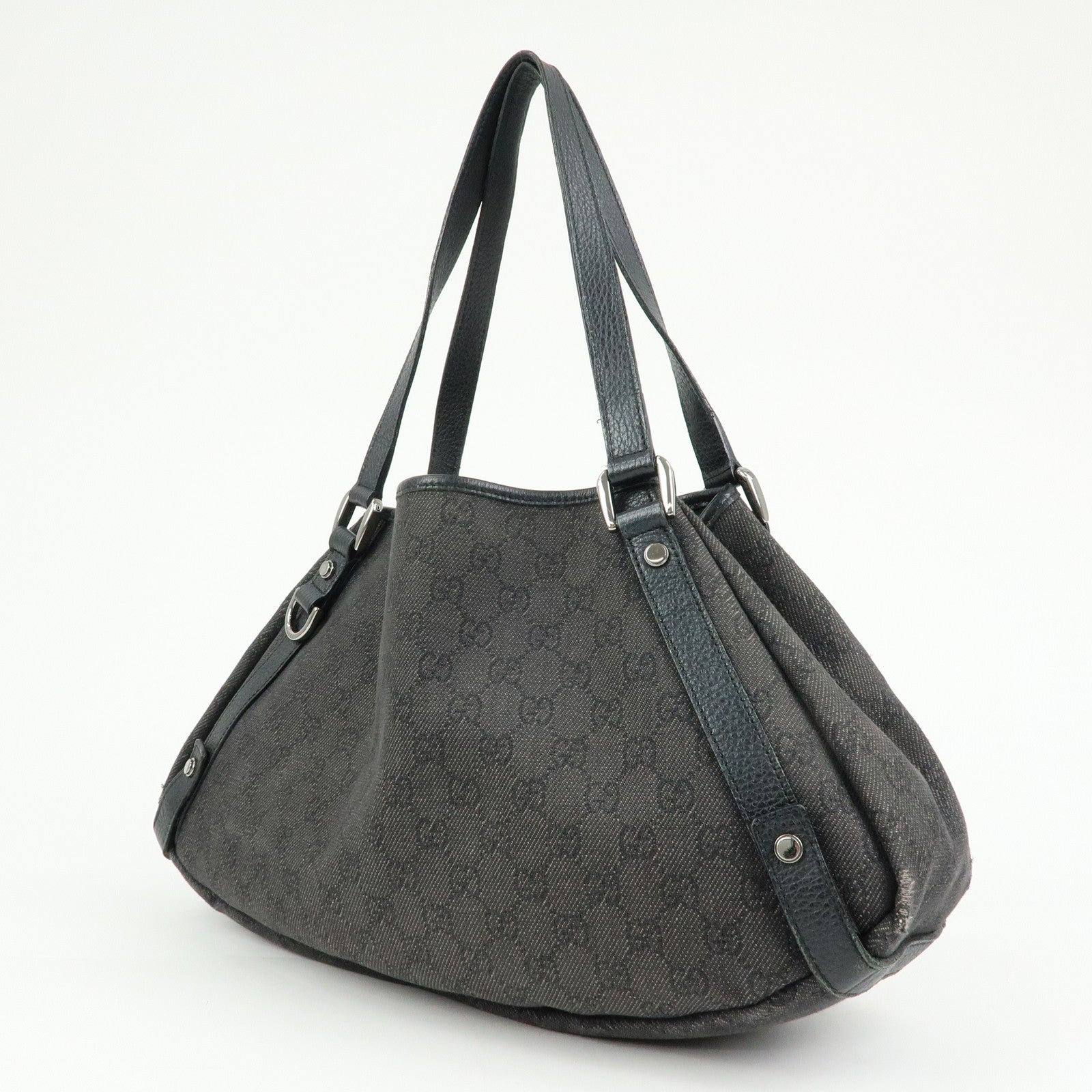 GUCCI Abbey GG Monogram Denim Tote Bag Hand Bag Black 293578