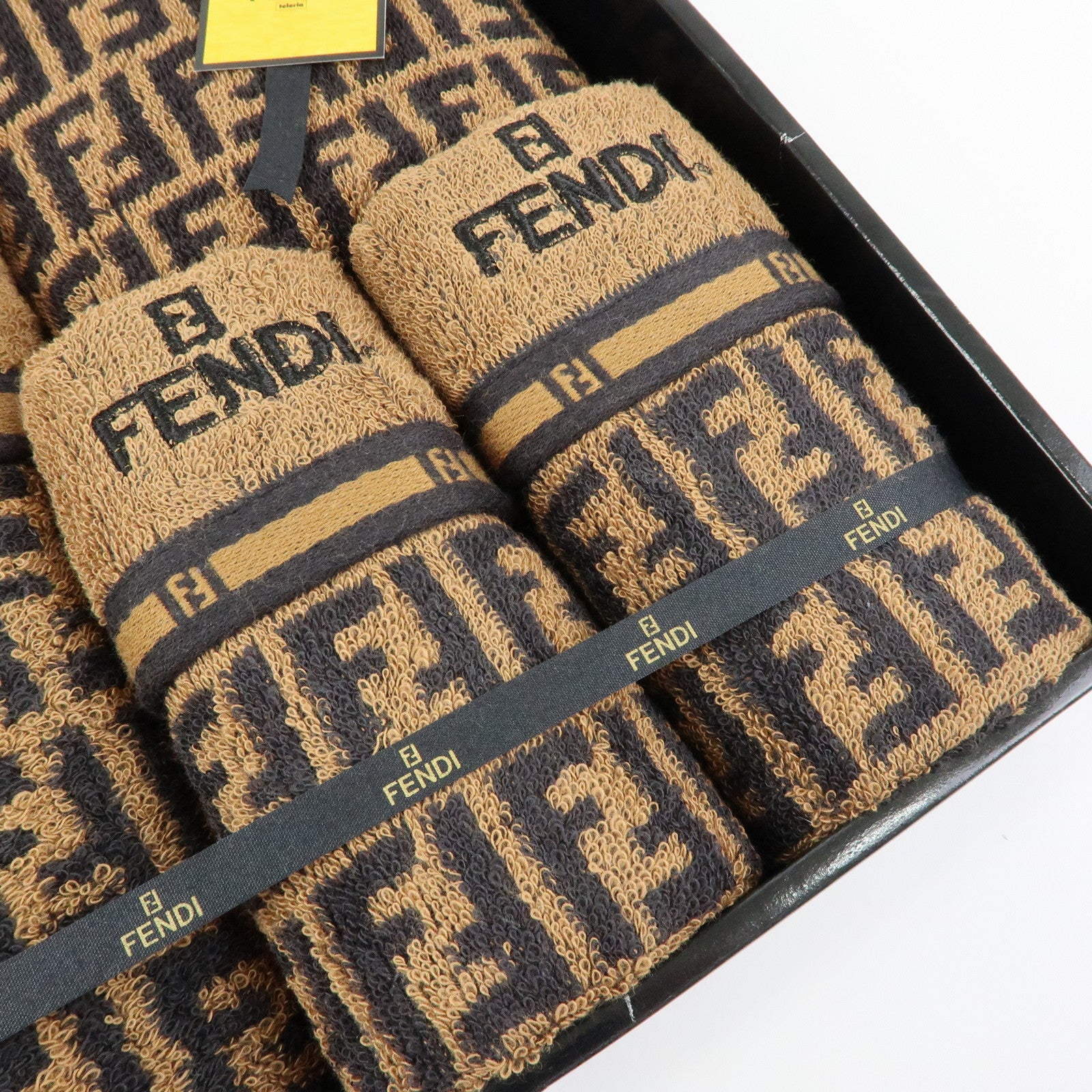 FENDI Zucca Pile Terry Cloth Towel Set Black Brown