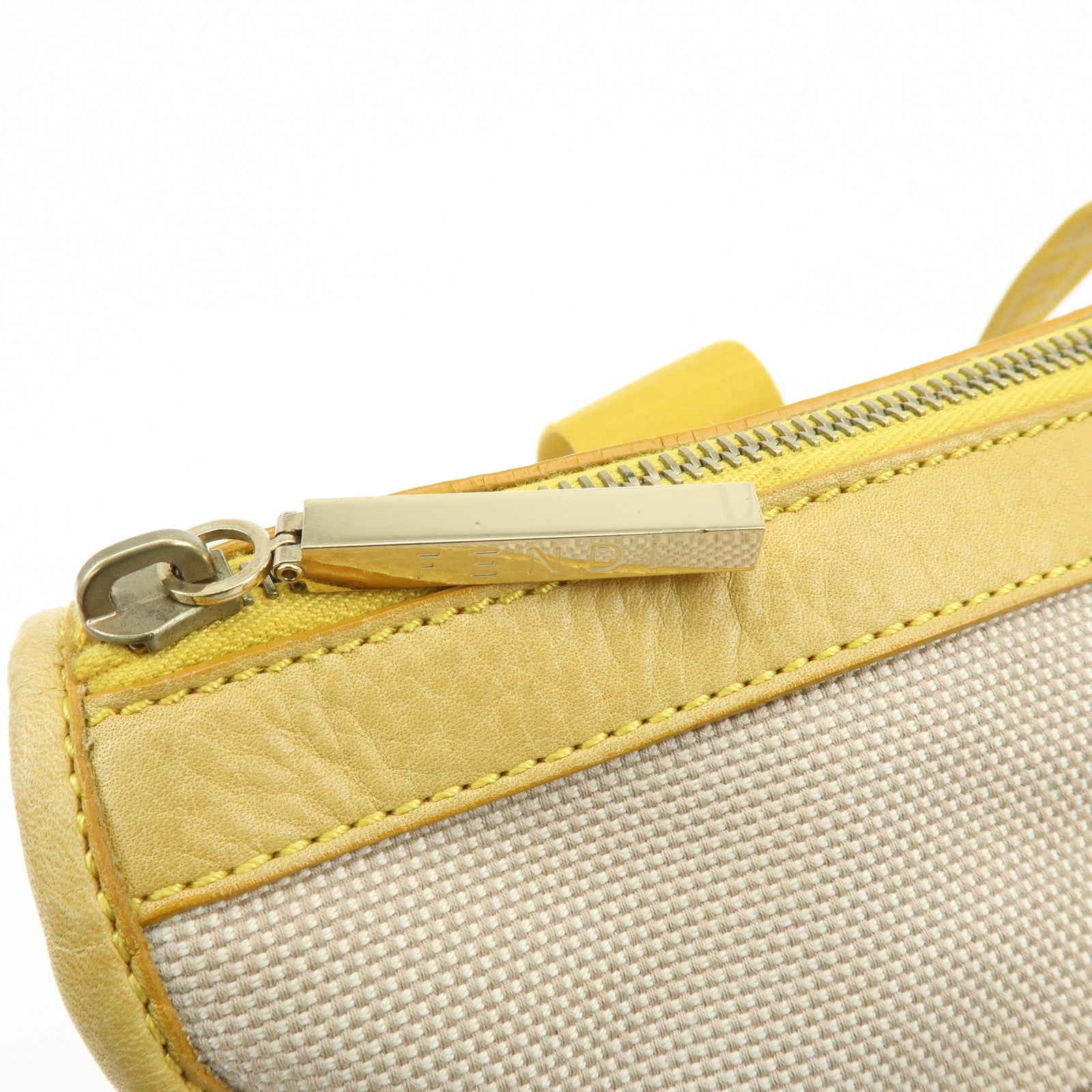 FENDI Zucca Canvas Leather Tote Bag Hand Bag Yellow Beige 8BN141MZH