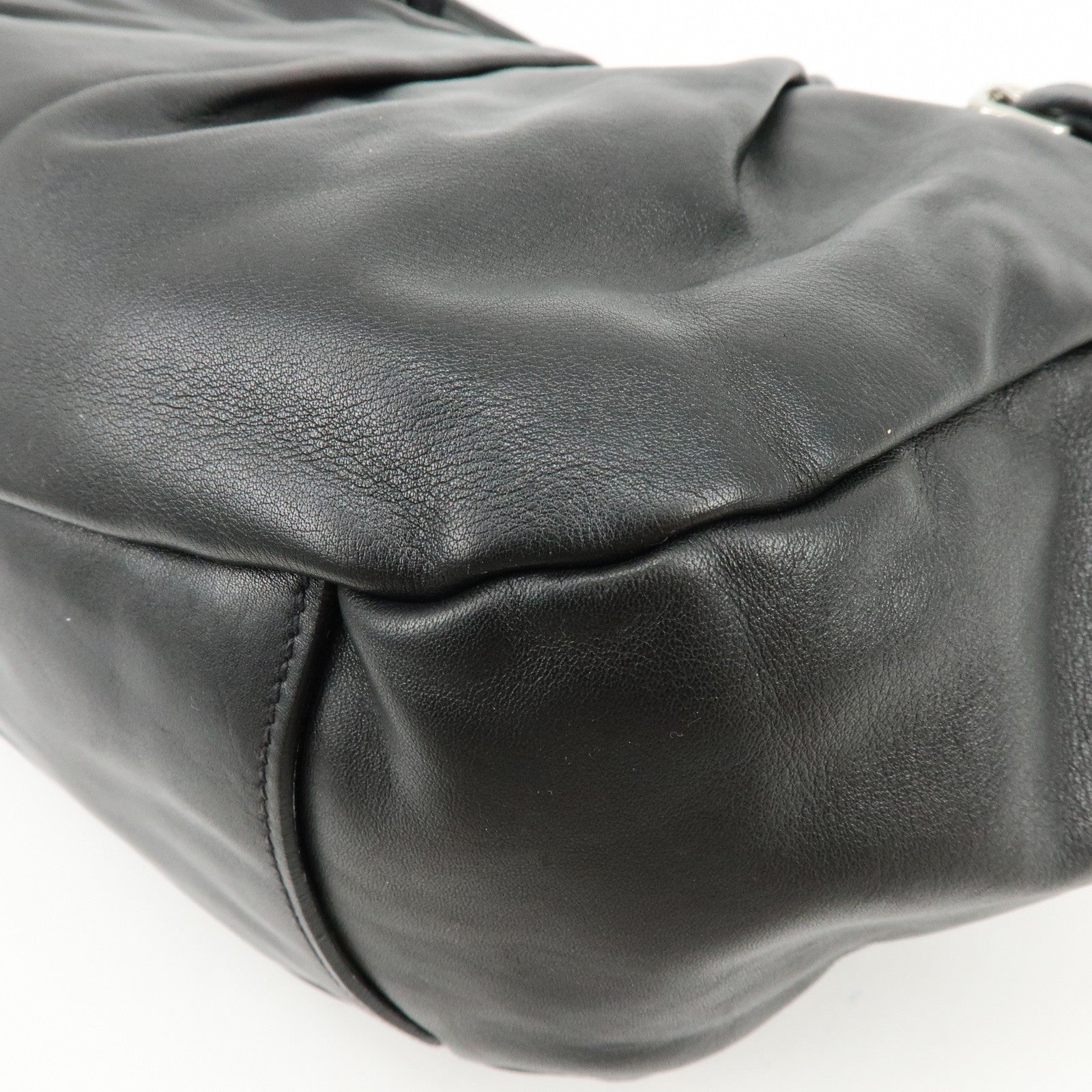 PRADA Logo Soft Calf Leather Side Belted Shoulder Bag Black BR3975