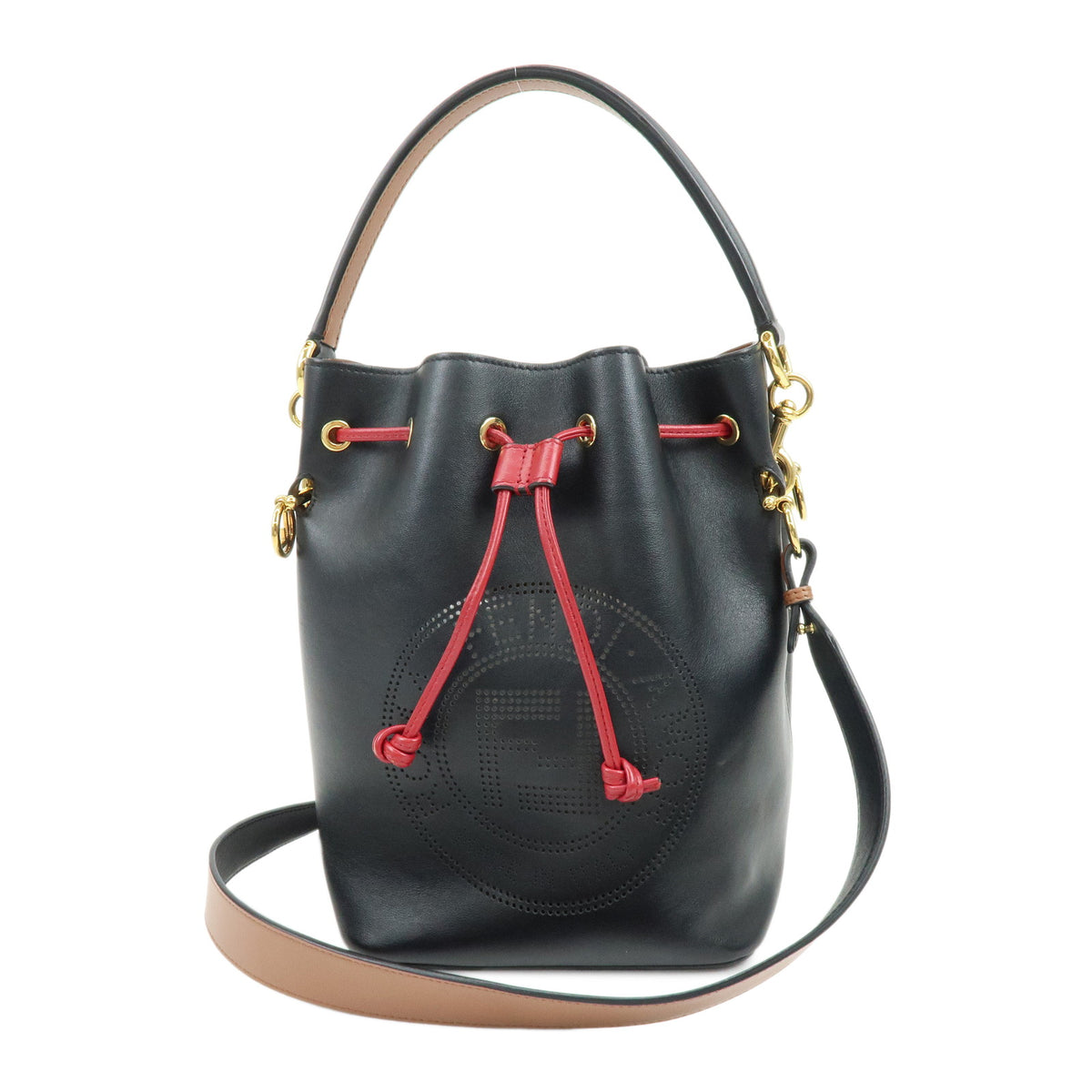 FENDI Mon Tresor Leather 2Way Bag Hand Bag Shoulder Bag Black Red