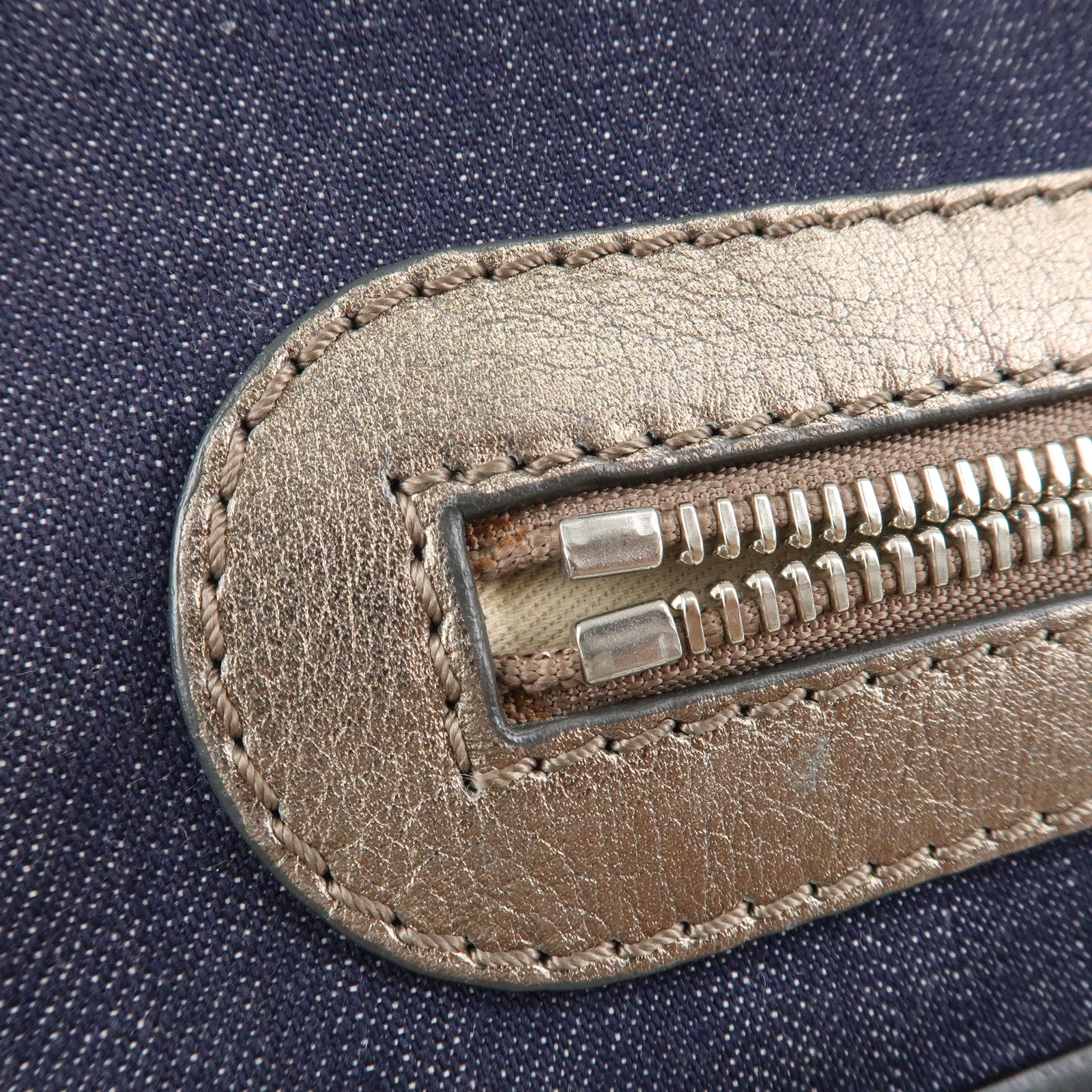 Chloe Denim Leather Shoulder Bag Crossbody Bag Indigo Blue Silver Used