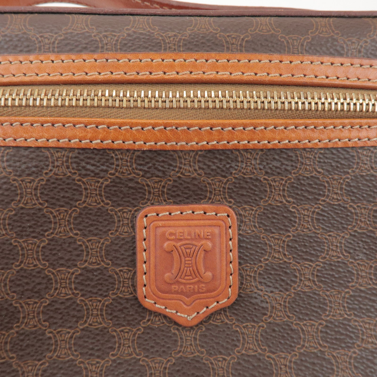 CELINE Macadam PVC Leather Hand Bag Vanity Bag Brown