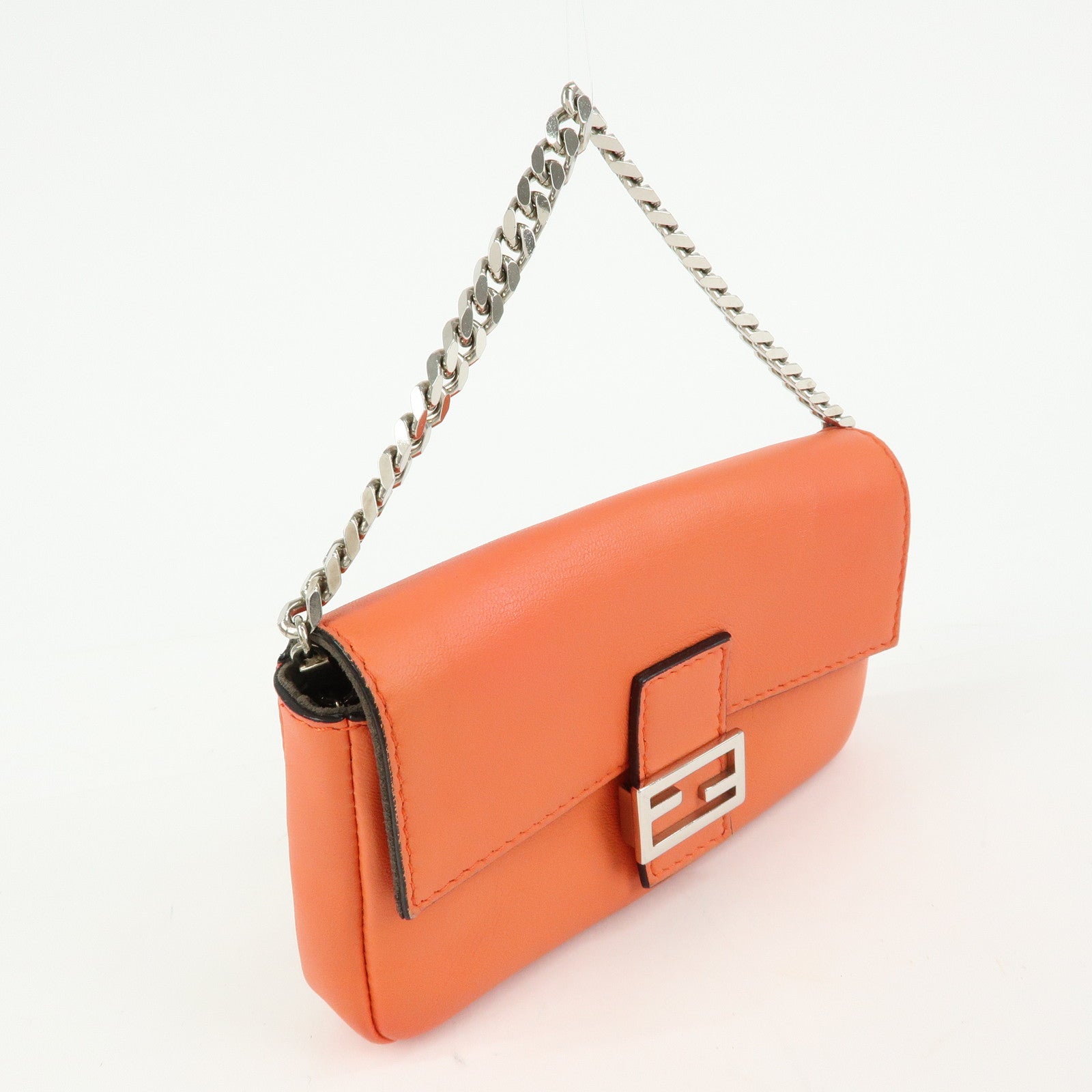 FENDI Micro Baguette 2Way Shoulder Bag Crossbody Bag Orange 8M0354