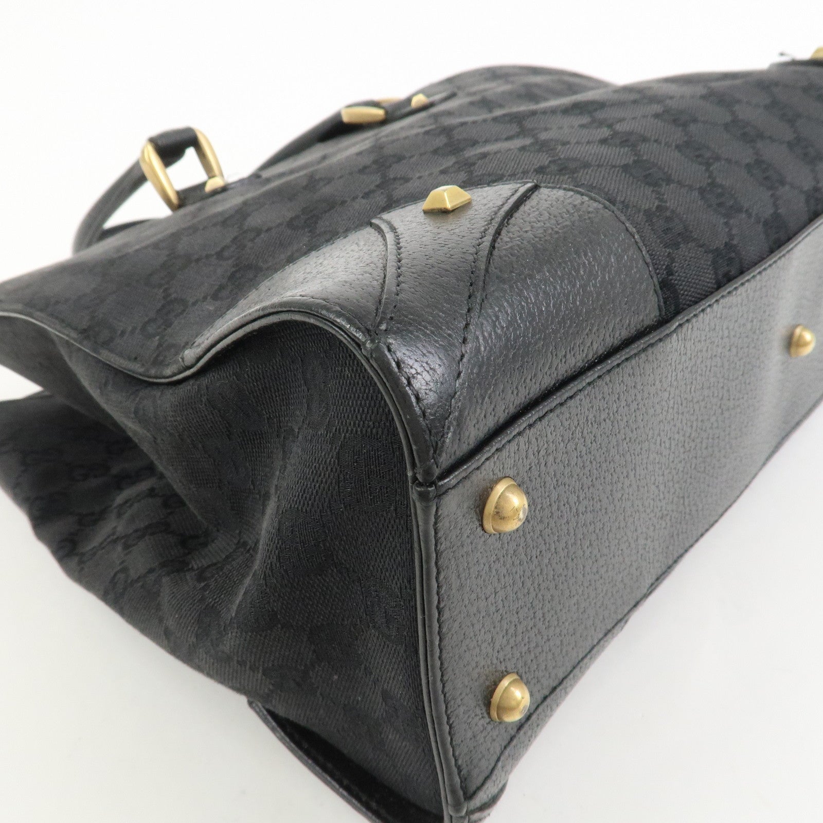 GUCCI GG Canvas Leather Tote Bag Hand Bag Black 120897