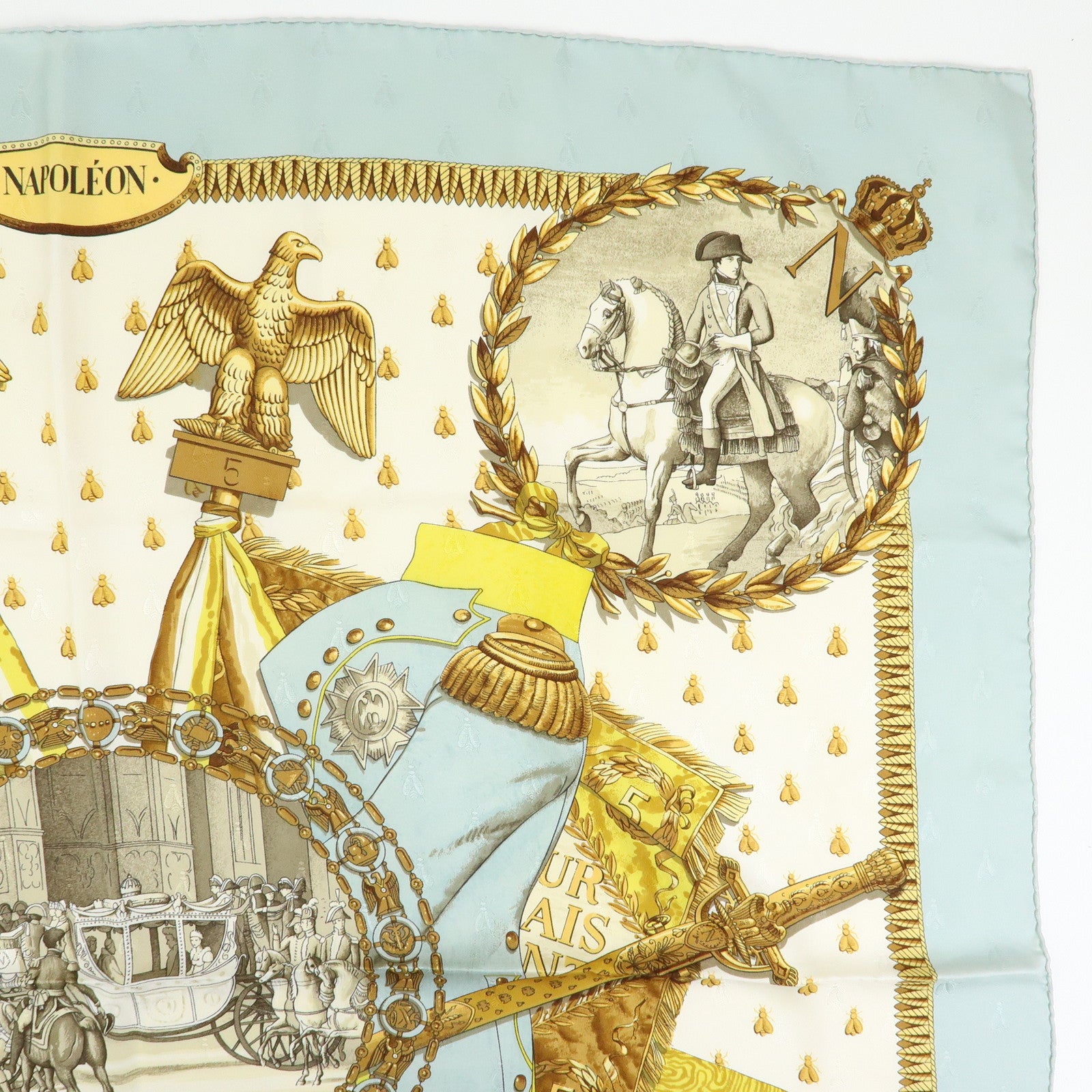 HERMES Carre 90 Silk 100% Scarf NAPOLEON Gold Yellow