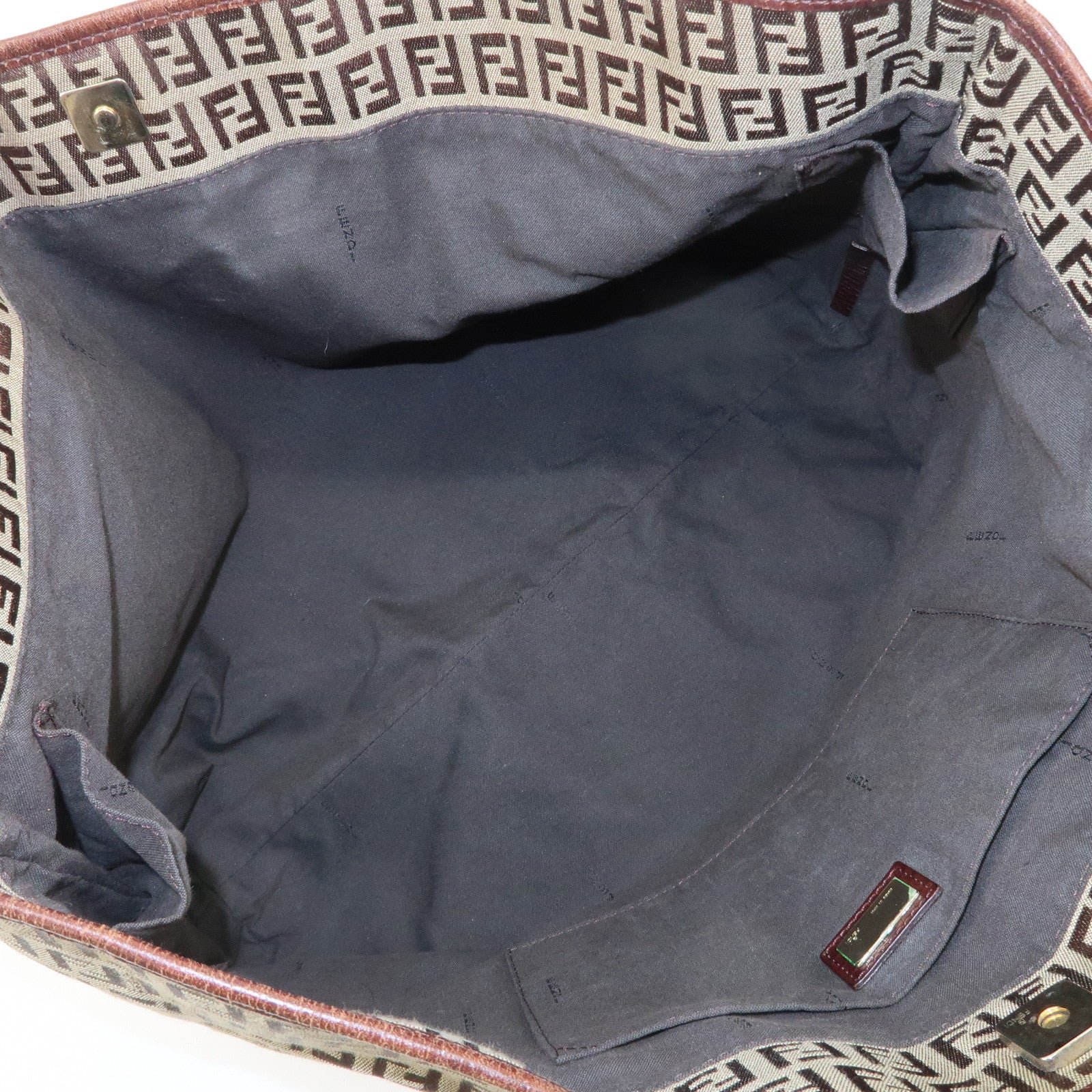 FENDI Zucchino Canvas Leather Tote Shoulder Bag Beige Brown 8BH127