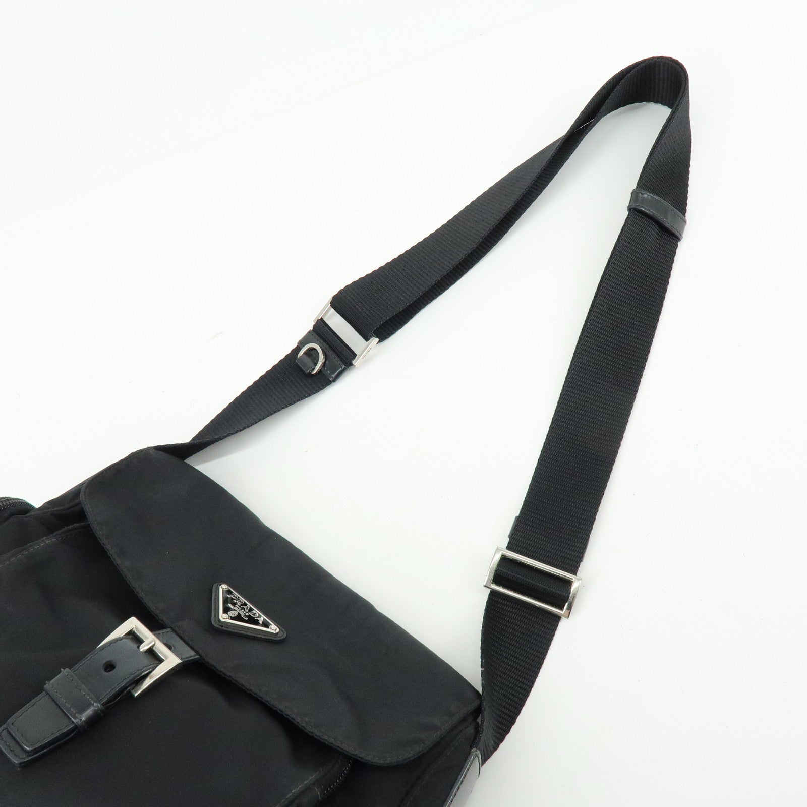 PRADA Triangle Logo Nylon Leather Shoulder Bag Crossbody Bag Black