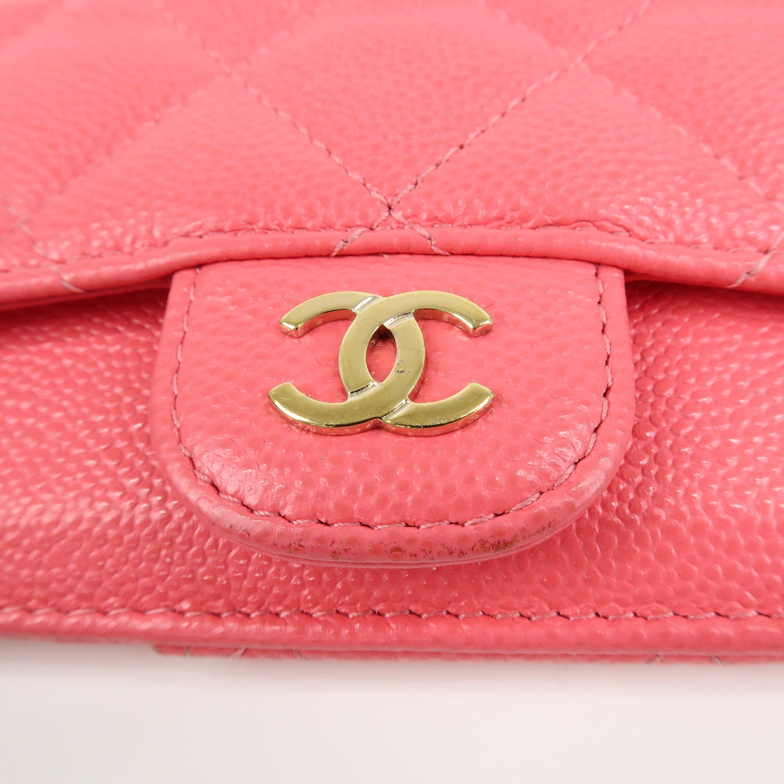 CHANEL Matelasse Caviarskin Card Case Coin Case Pink AP2570 Used