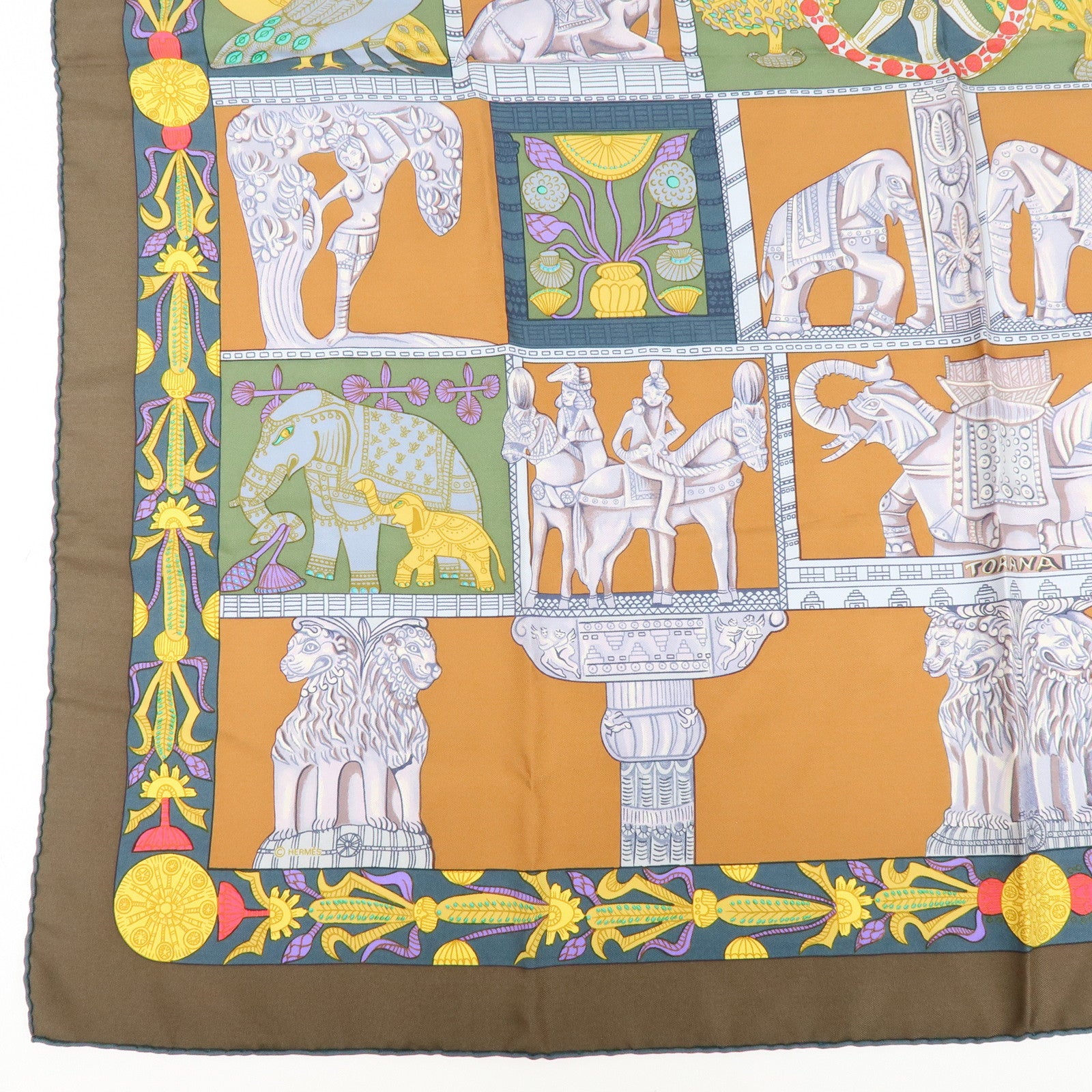 HERMES Carre 90 Set of 2 Silk 100% Scarf Brown Red