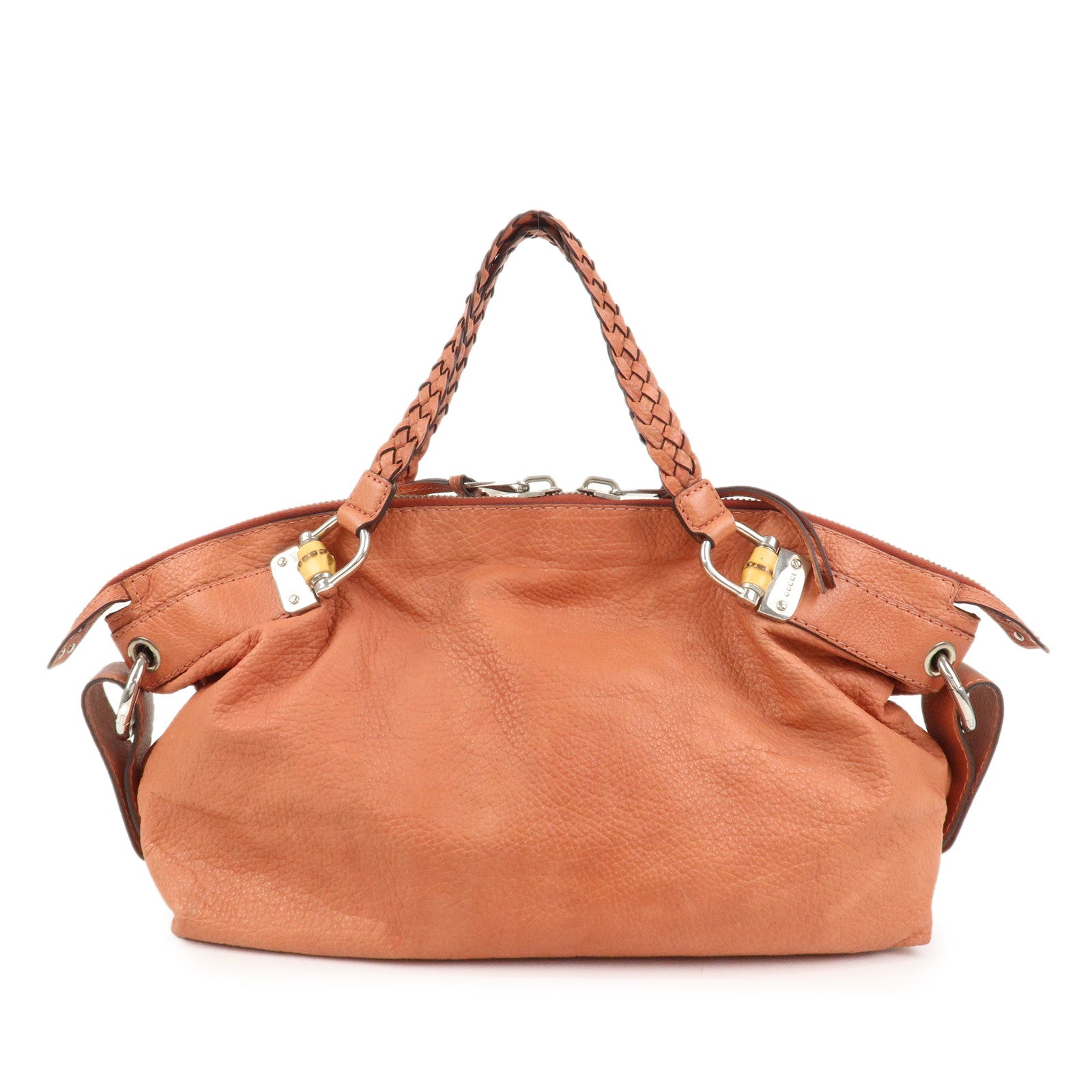 GUCCI Bamboo Leather Boston Bag Shoulder Bag Coral 232959