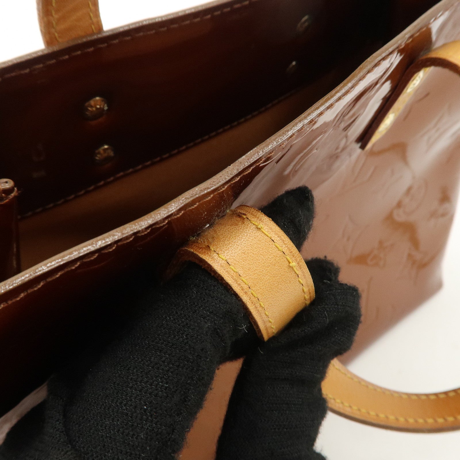 Louis Vuitton Monogram Vernis Lead PM Hand Bag Bronze M91146 Used