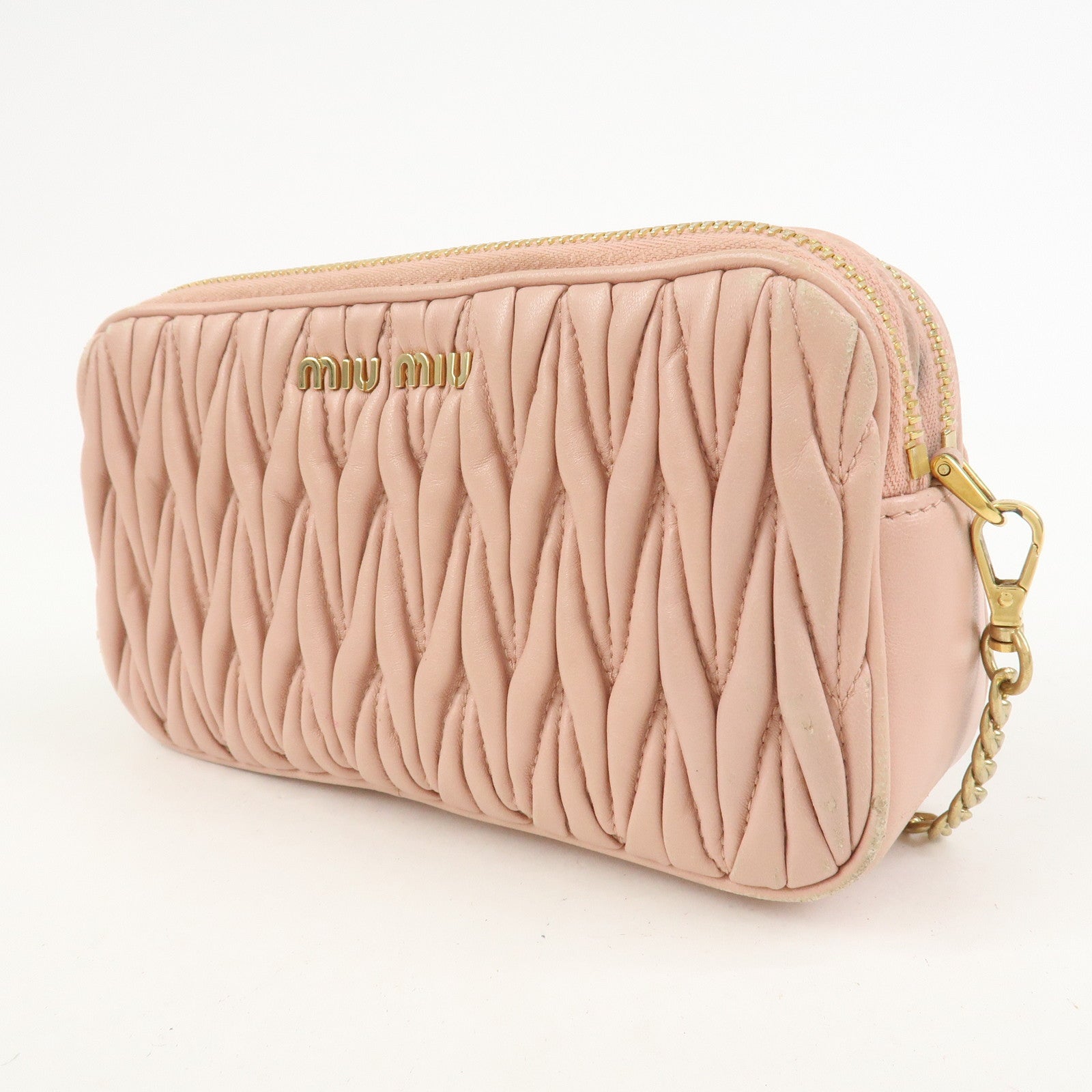 MIU MIU Matelasse Leather Chain Shoulder Bag Crossbody Bag Pink