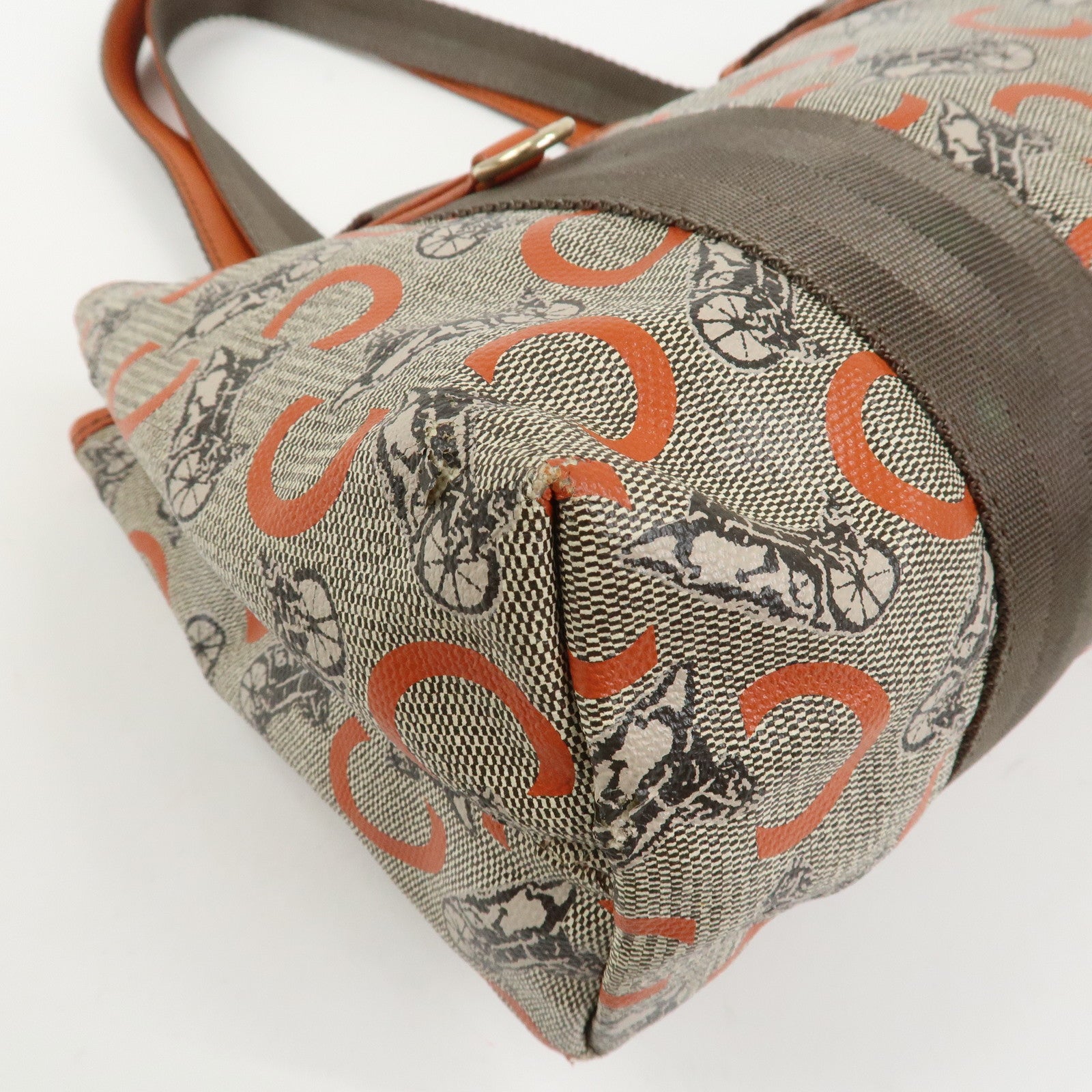 CELINE C Macadam PVC Canvas Tote Bag Hand Bag Brown Orange