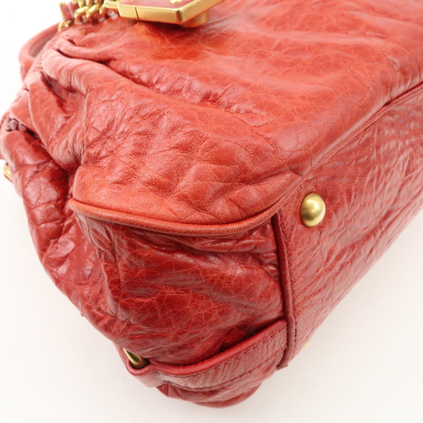 MIU MIU Leather 2WAY Bag Hand Bag Shoulder Bag Red Gold HDW Used