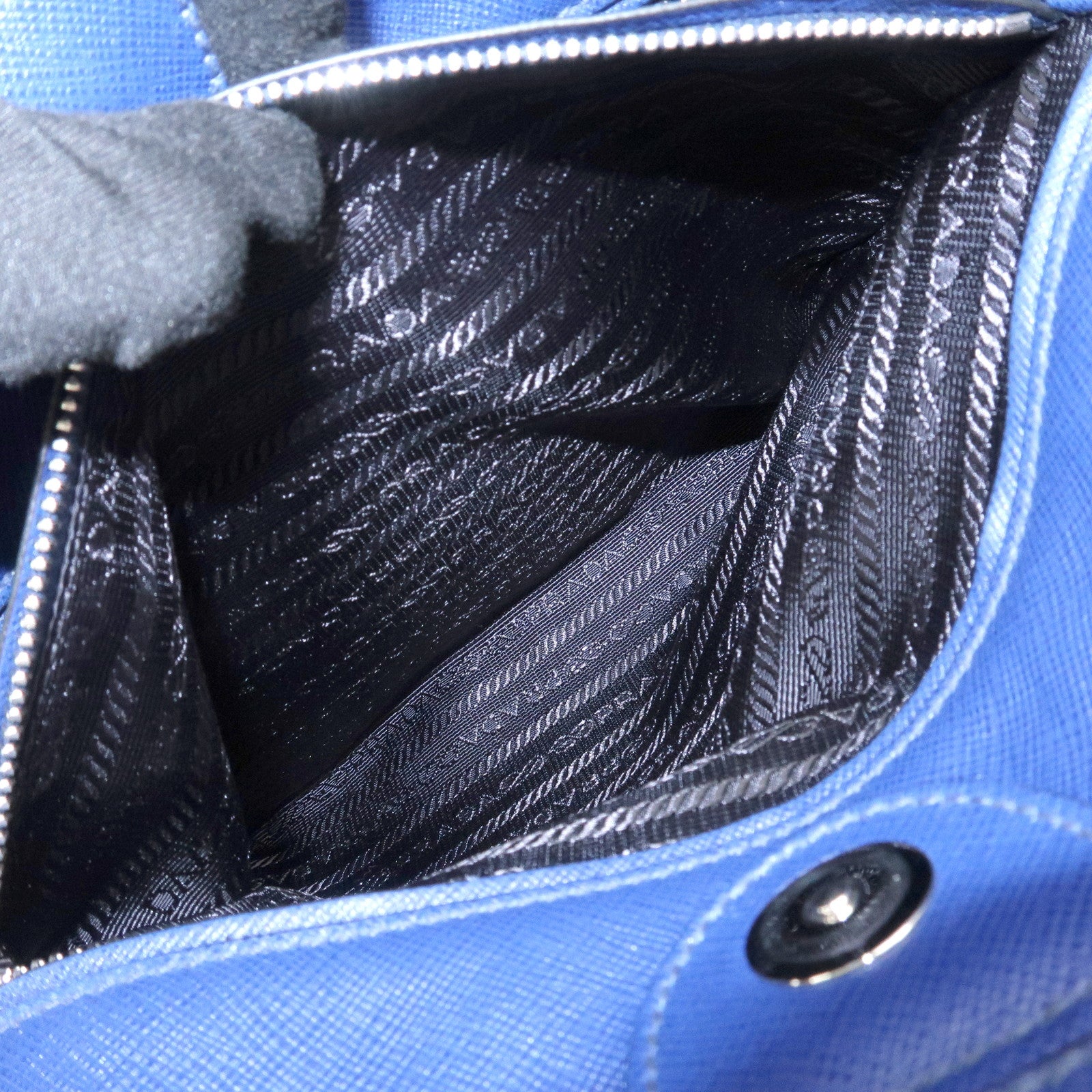 PRADA Triangle Logo Saffiano Leather Tote Shoulder Bag Blue 1BG133