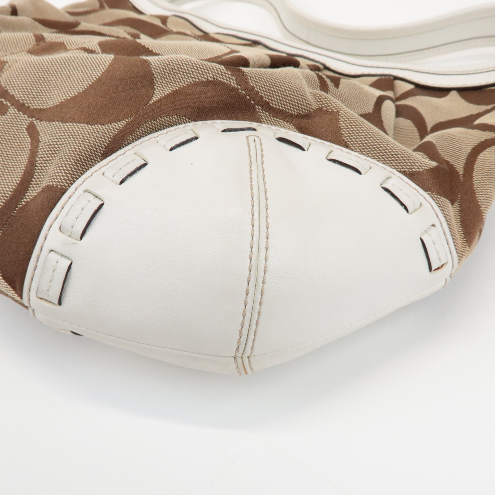 COACH Signature Canvas Leather Shoulder Bag Brown White