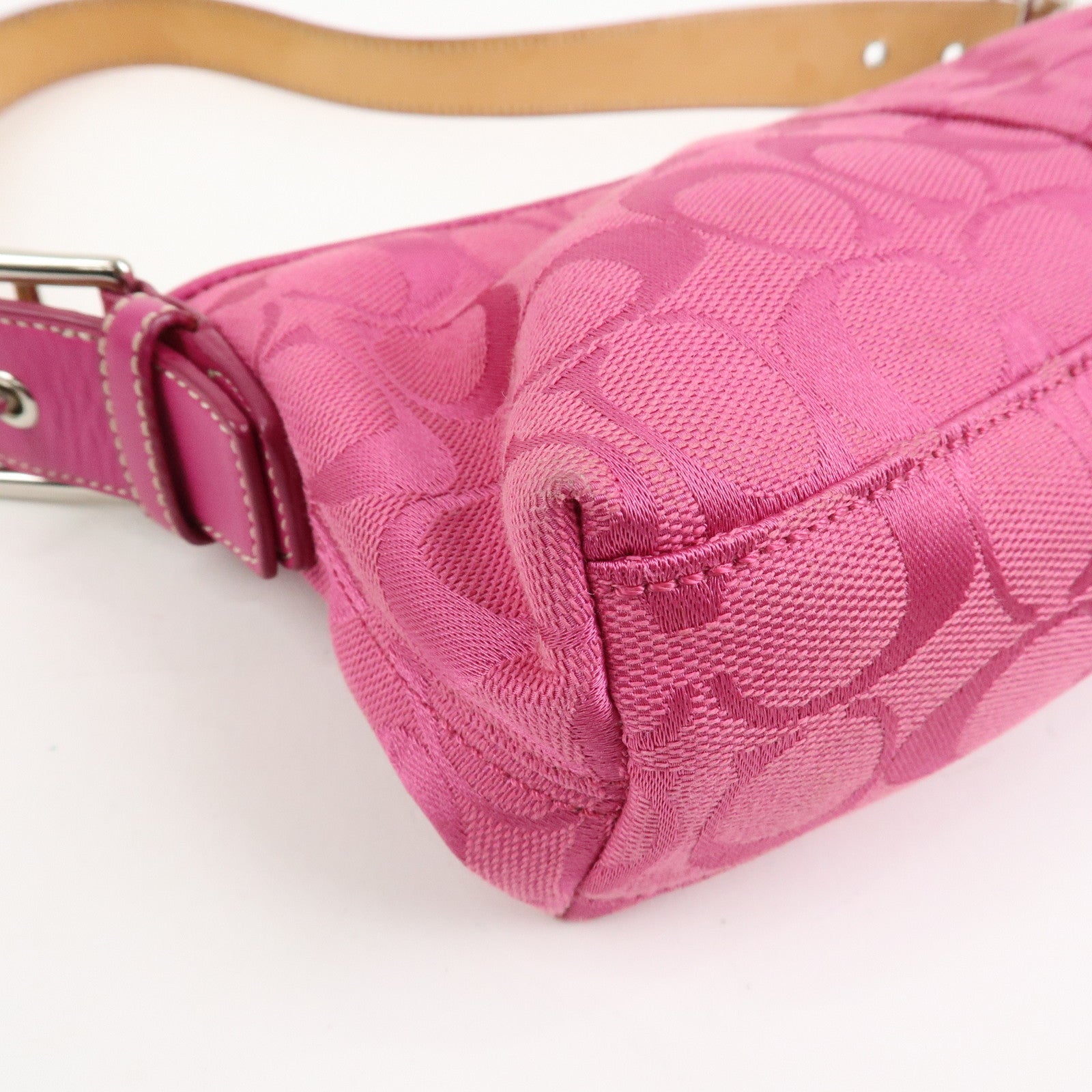 COACH Signature Logo Canvas Leather Shoulder Bag Hand Bag Pink