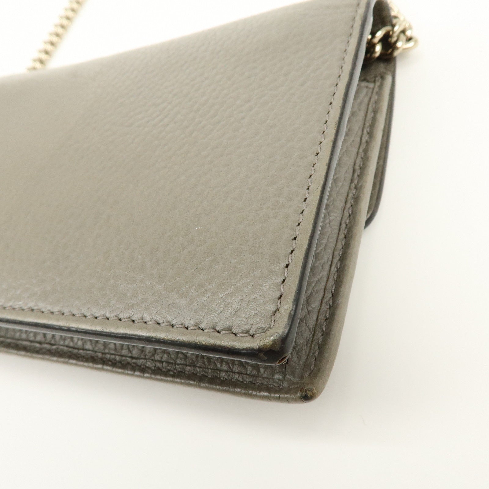 GUCCI Interlocking G Leather Chain Wallet Shoulder Bag Gray 510314