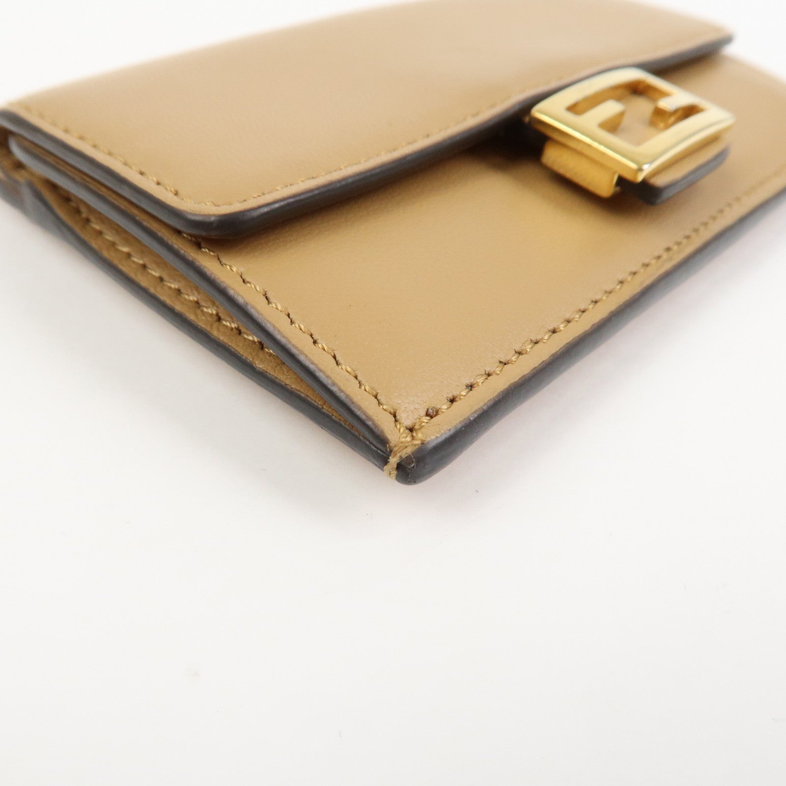FENDI Zucca Baguette Leather Card Case Light Brown