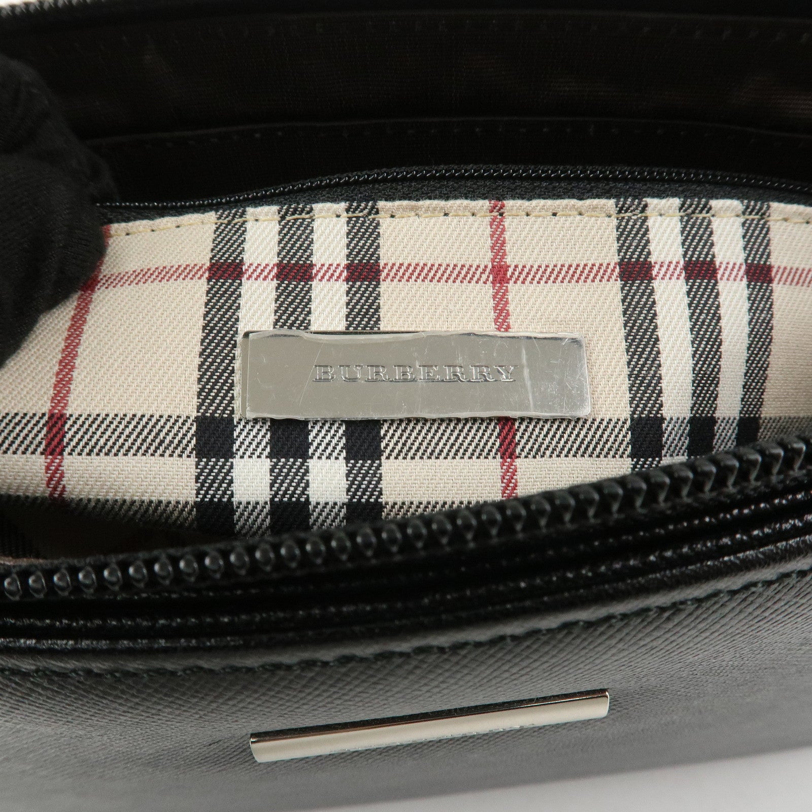 BURBERRY Embosed Leather Shoulder Bag Hand Bag Shoulder Bag Black