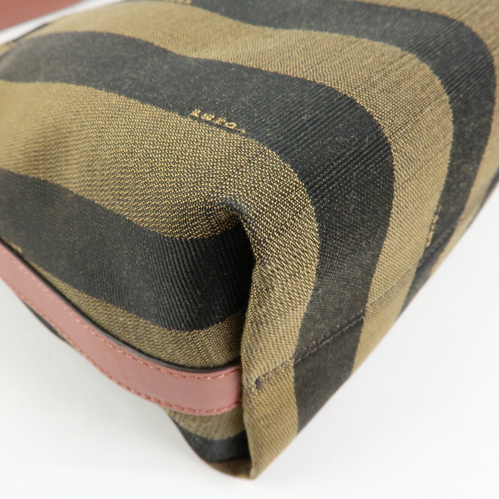 FENDI Pequin Canvas Leather Shoulder Bag Brown Pink 8BR669