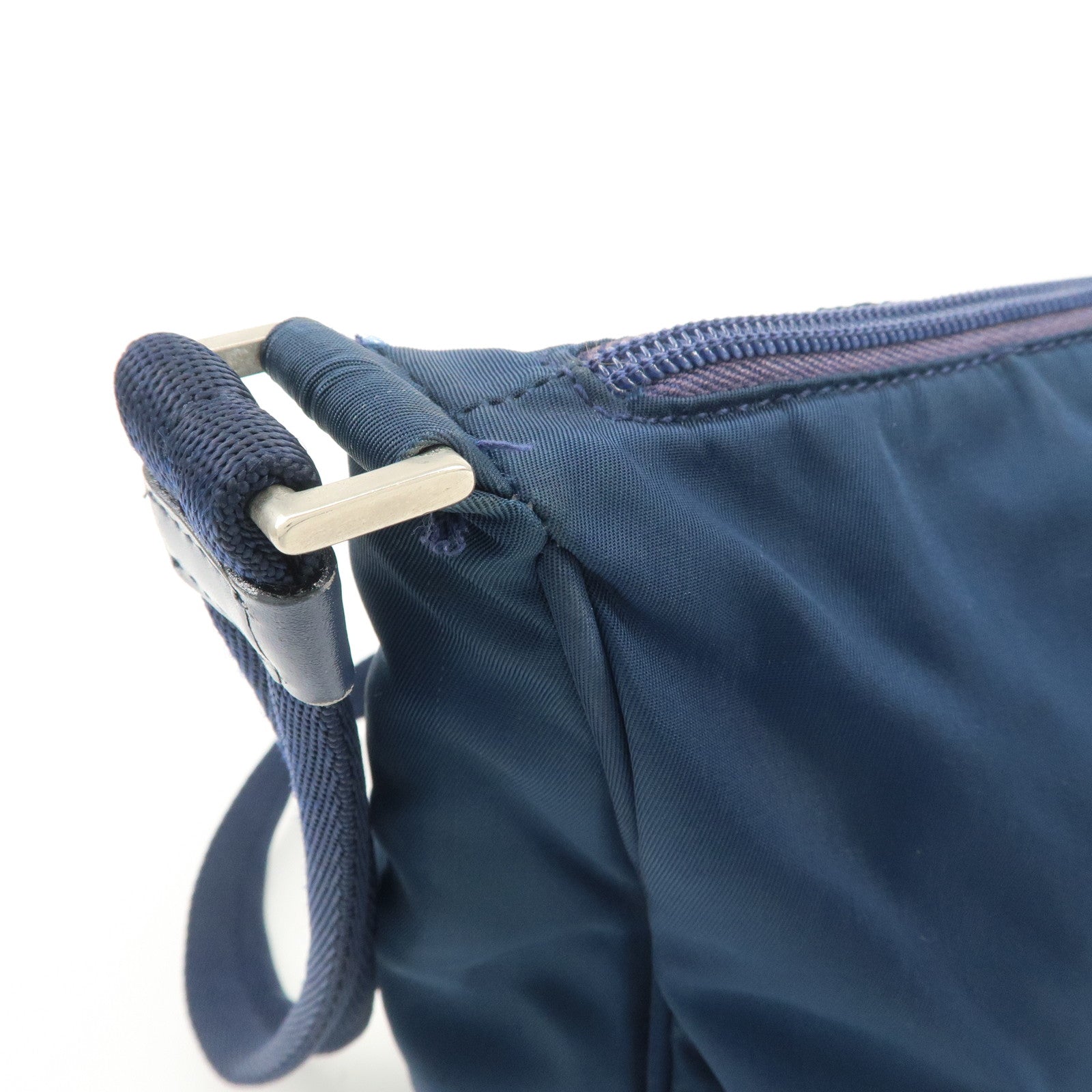PRADA Triangle Logo Nylon Leather Shoulder Bag Crossbody Bag Navy