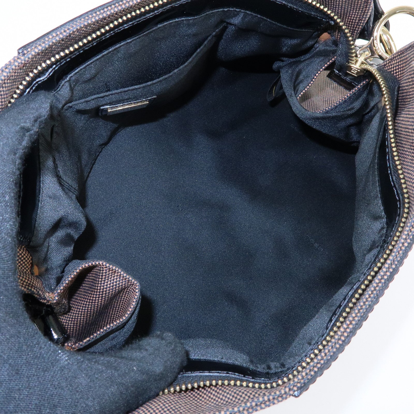 FENDI Canvas Patent Leather Shoulder Hand Bag Brown Black 8BR421