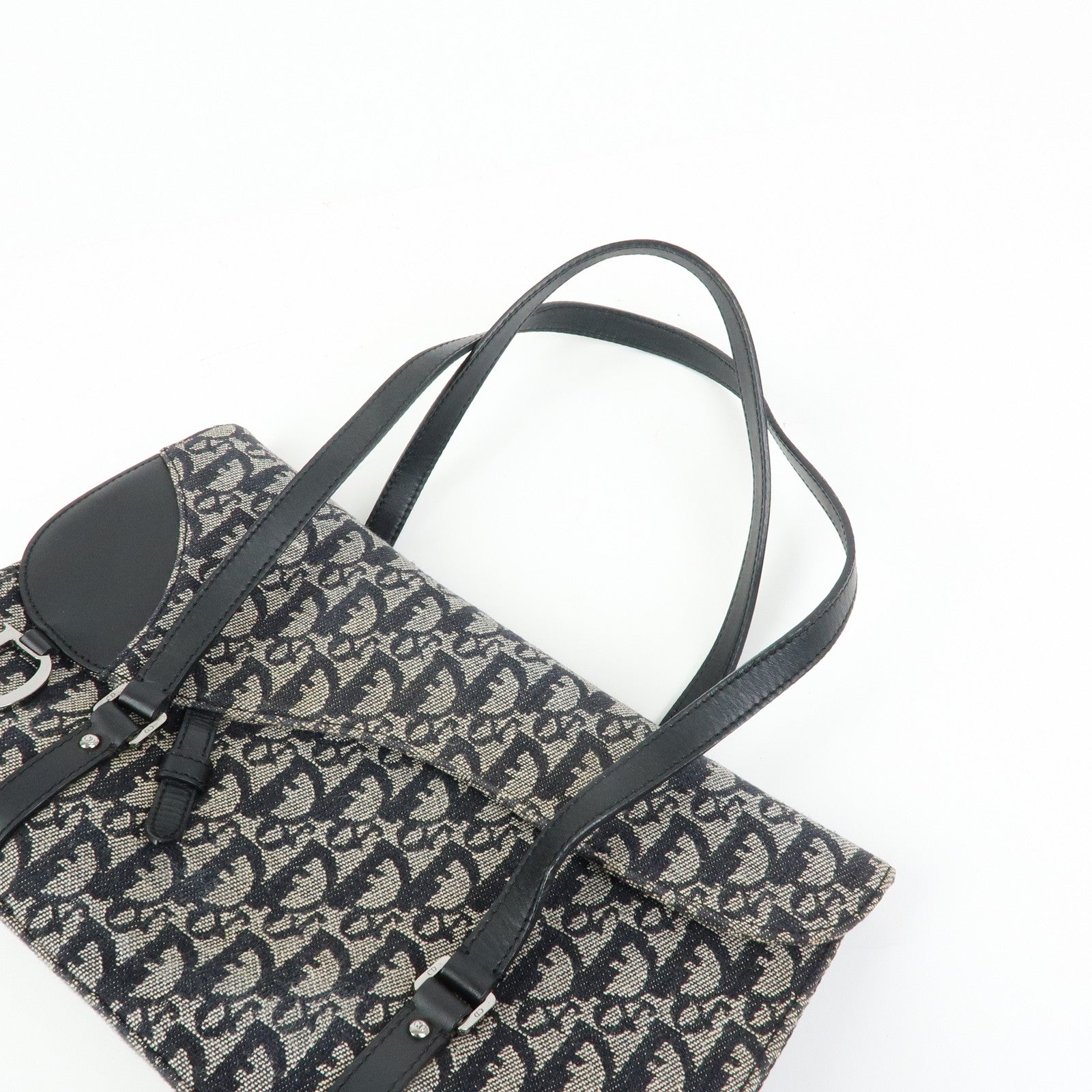 Christian Dior Trotter Saddle Jacquard Leather Shoulder Bag Black