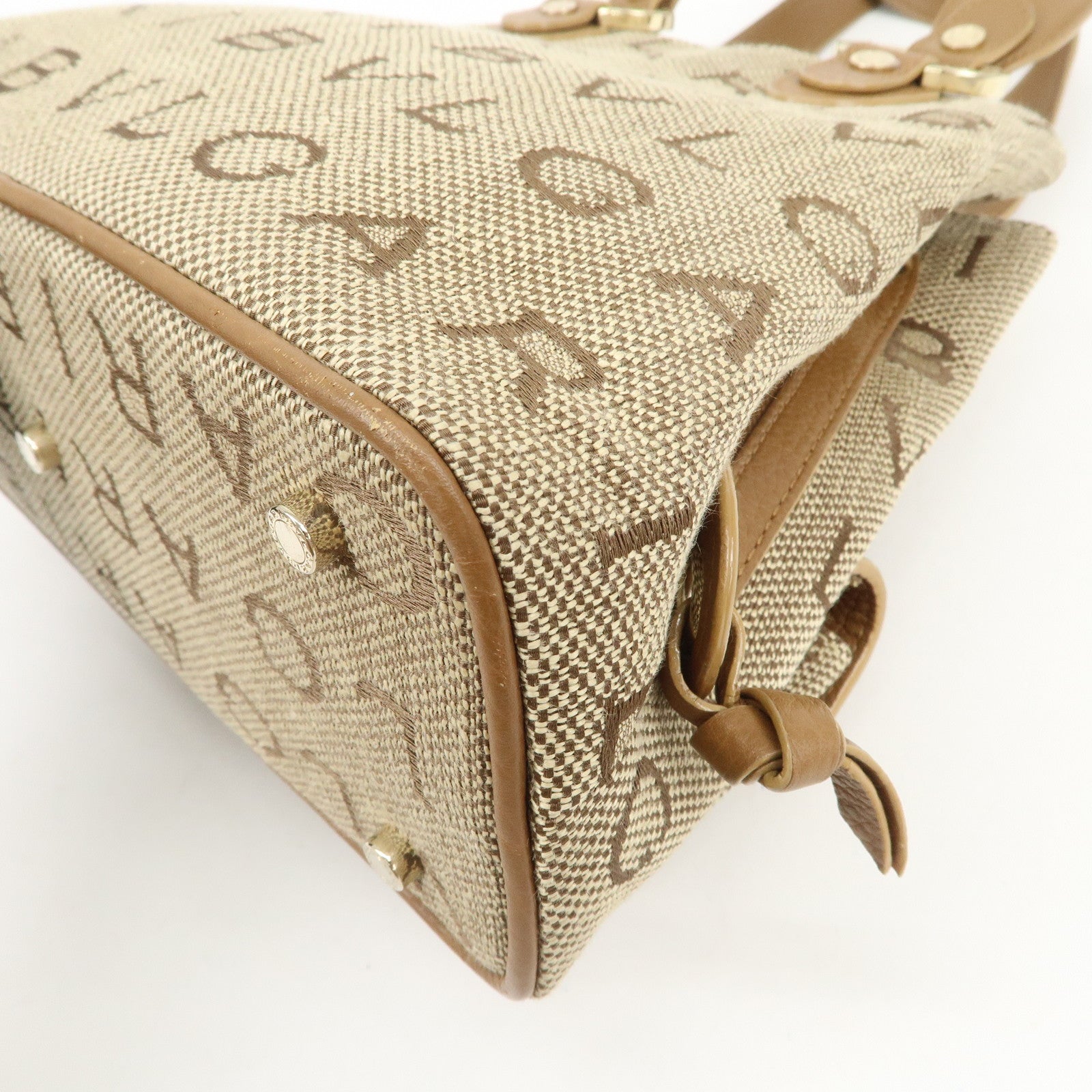 BVLGARI Logo Mania Canvas Leather Hand Bag Light Brown