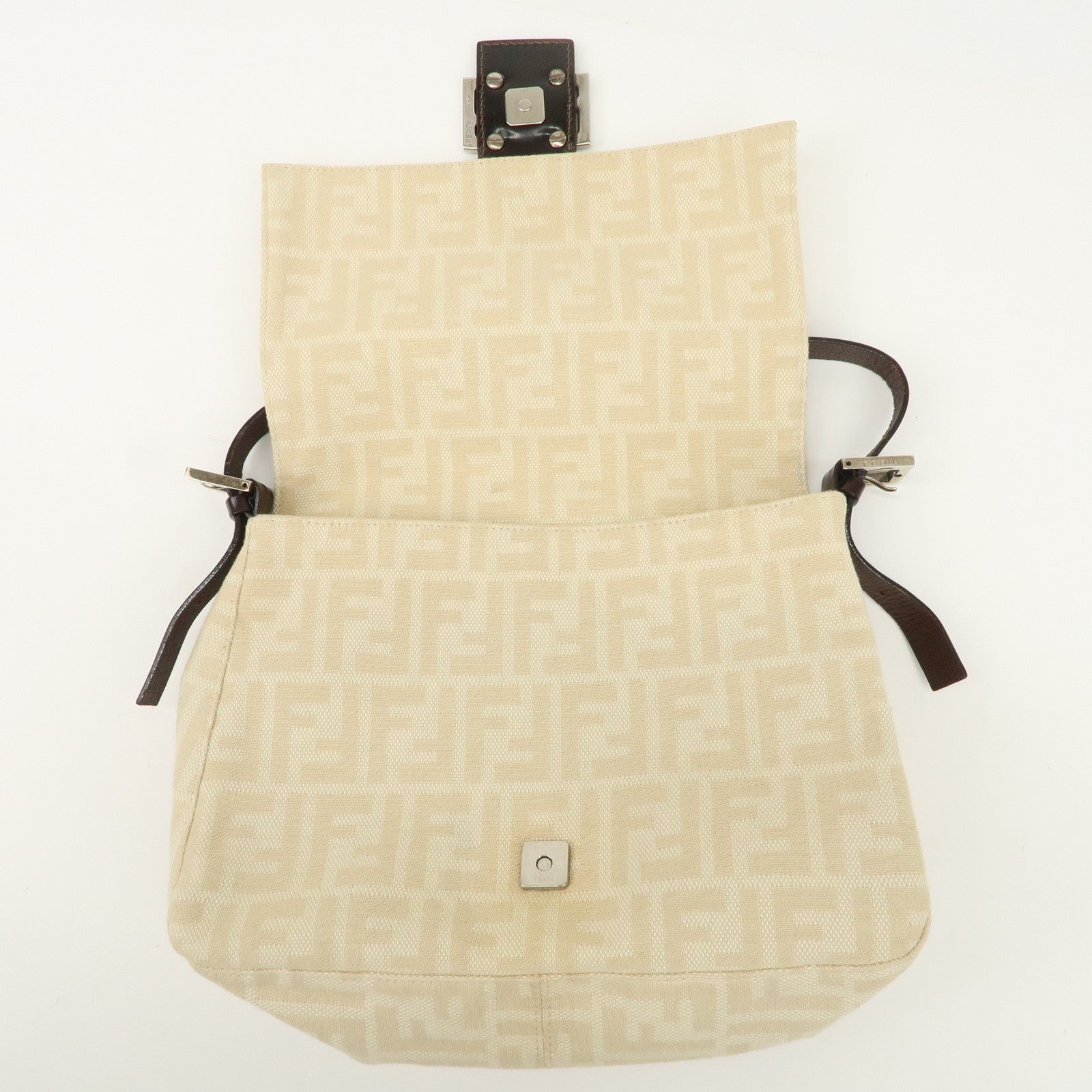 FENDI Mamma Baguette Zucca Canvas Shoulder Bag Beige 26325 Used