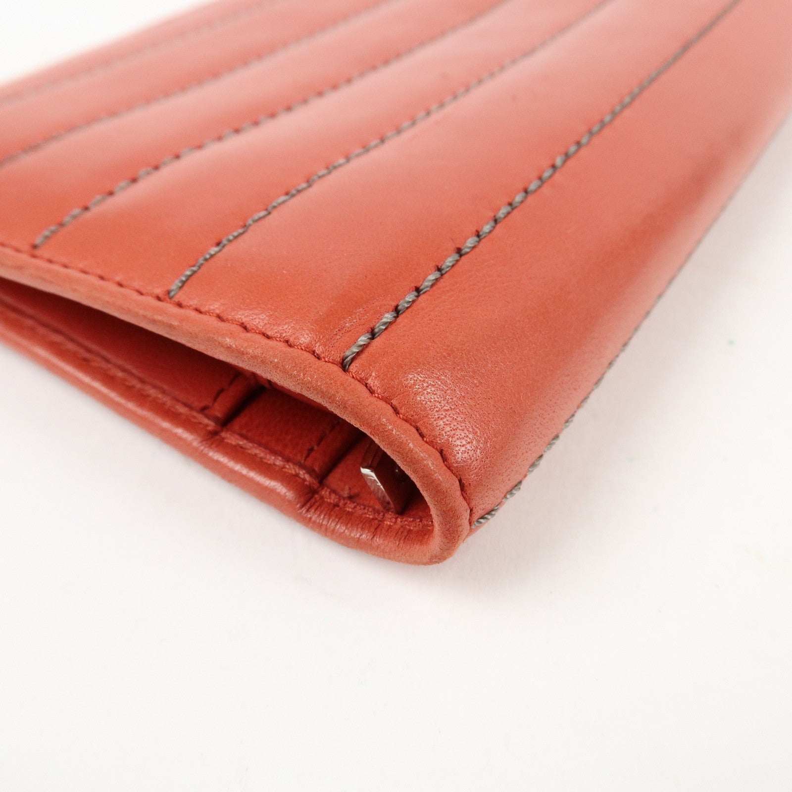 CHANEL Mademoiselle COCO Mark Lamb Skin Long Wallet Red Used