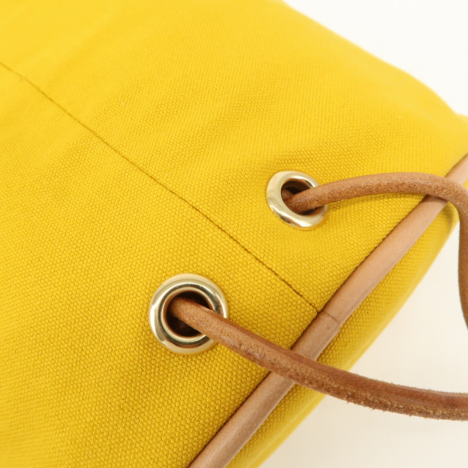 HERMES Porochon Mimil Canvas Leather PM Shoulder Bag Yellow