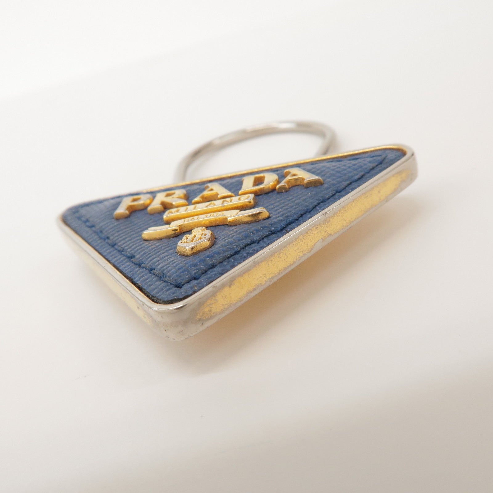 PRADA Triangle Logo Metal Saffiano Leather Set of 2 Key Holders