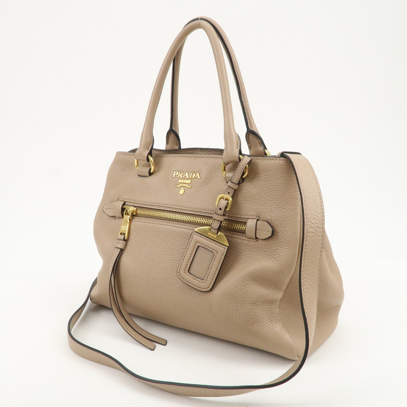 PRADA Logo Leather 2Way Shoulder Bag Hand Bag Pink Beige 1BG044