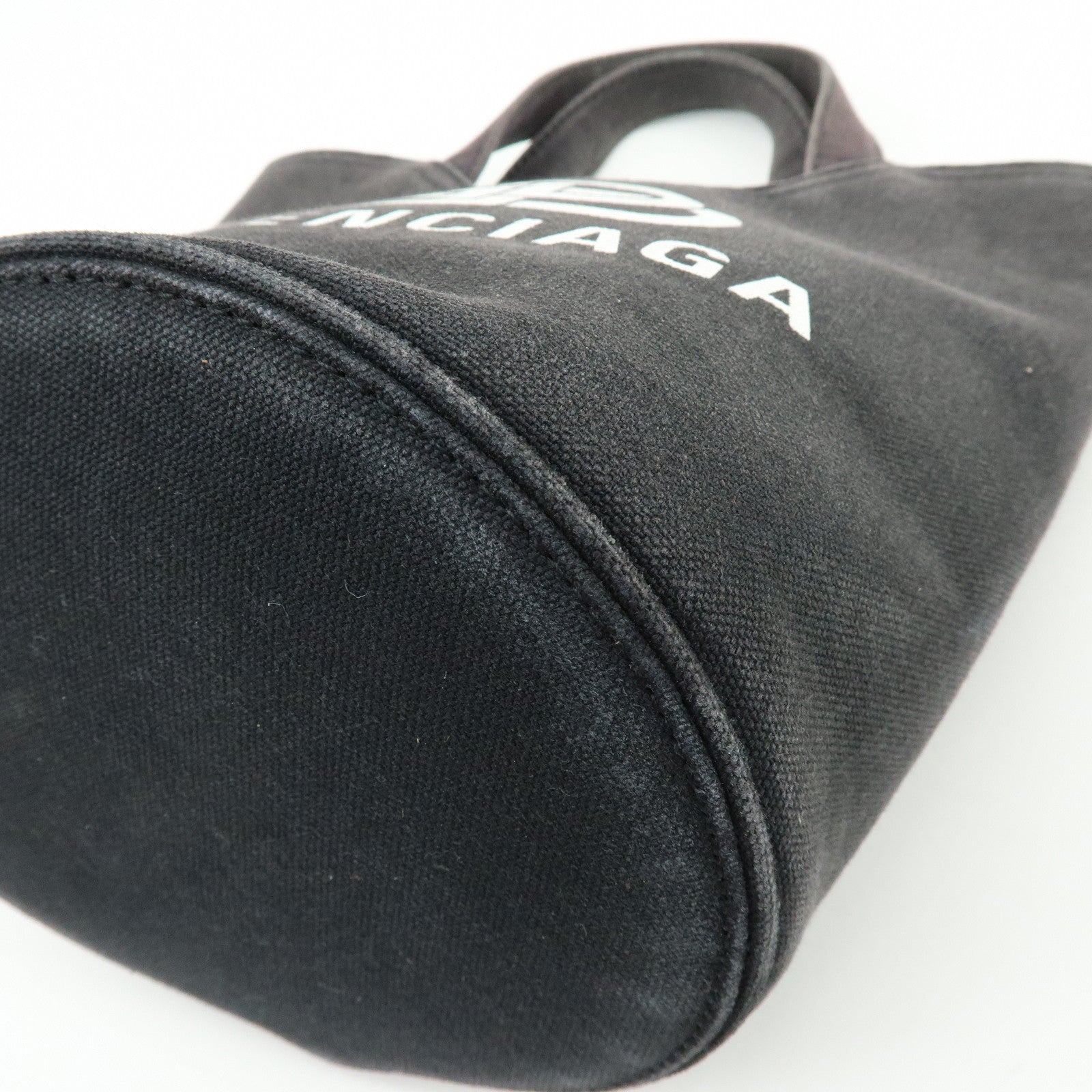 BALENCIAGA WAVE XS Canvas Hand Bag Mini Tote Bag Black 619979