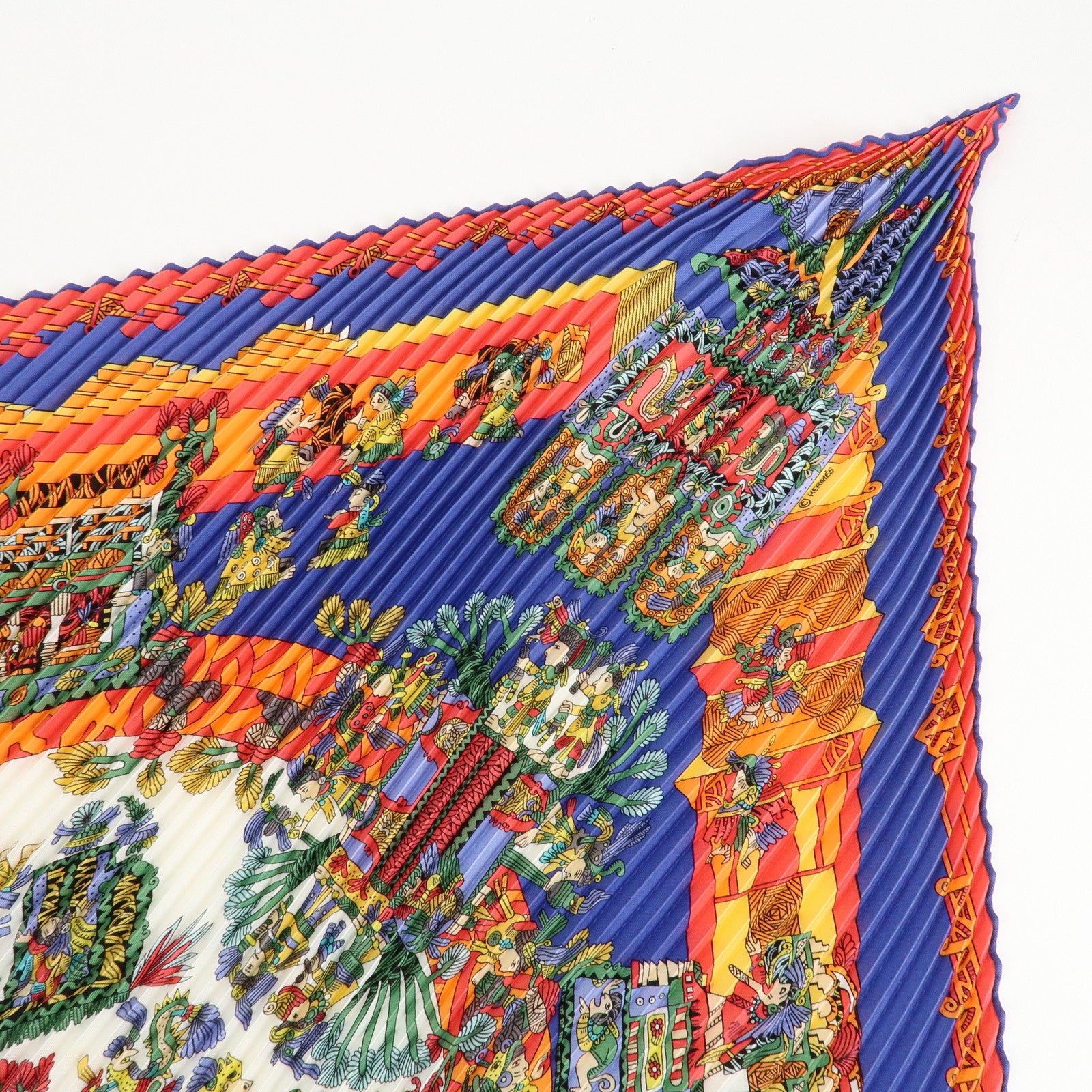 HERMES Pleats Carre Silk 100% Scarf Feria De Sevilla Black Yellow Used