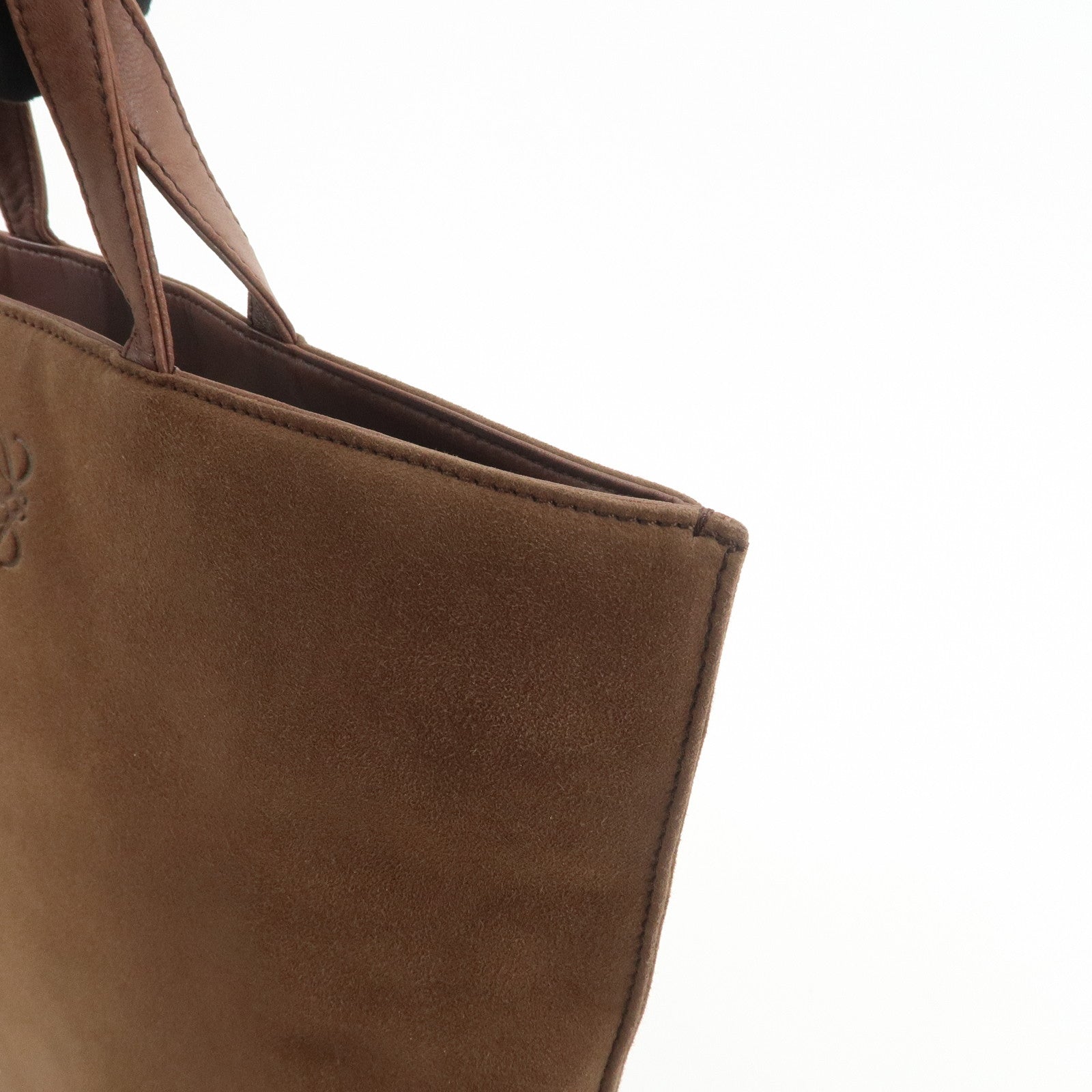 LOEWE Anagram Suede Tote Bag Hand Bag Brown