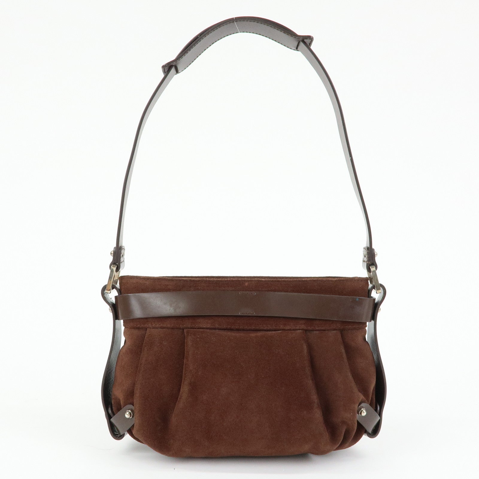 Ferragamo Gancini Suede Leather Hand Bag Shoulder Bag Dark Brown