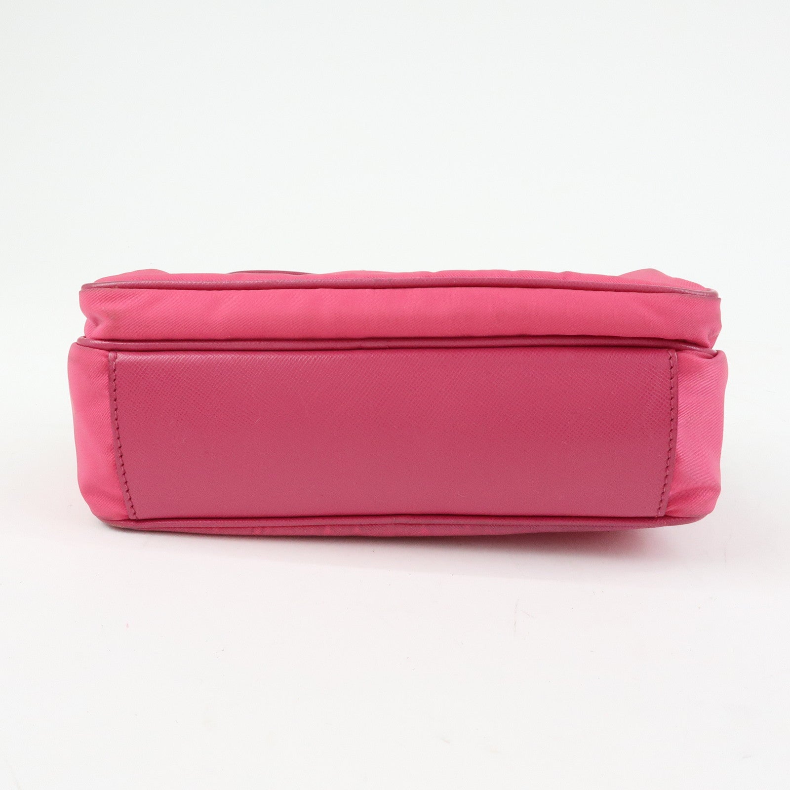 PRADA Triangle Logo Nylon Leather Shoulder Bag Pink BT1010