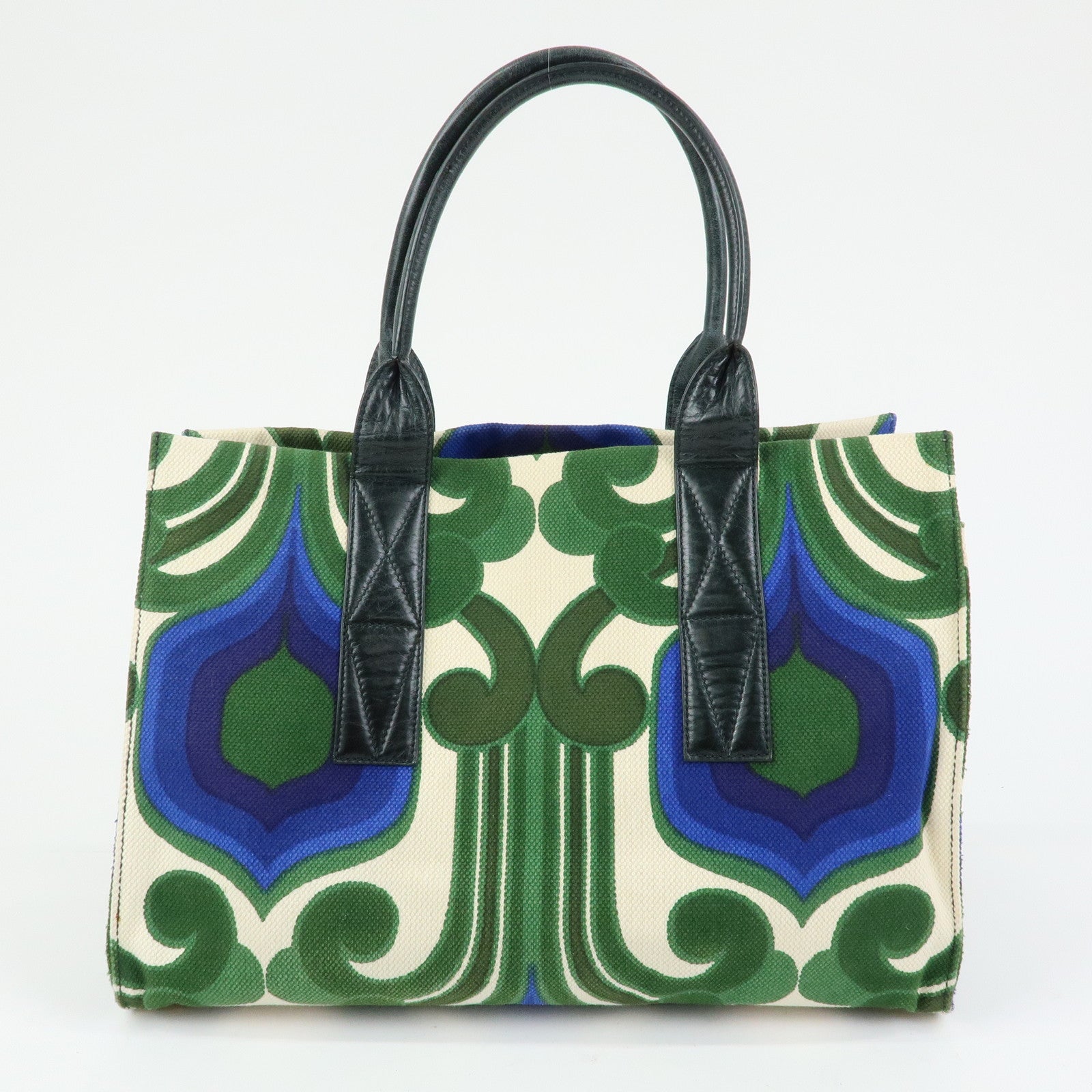 MIU MIU Canvas Leather Tote Bag Hand Bag Green Natural