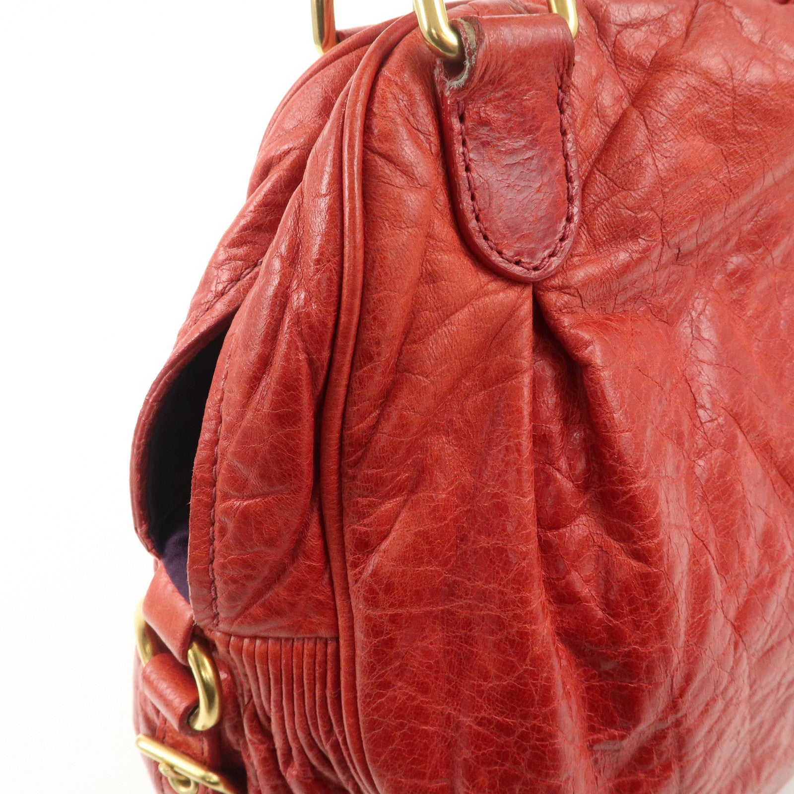 MIU MIU Leather 2WAY Bag Hand Bag Shoulder Bag Red Gold HDW Used