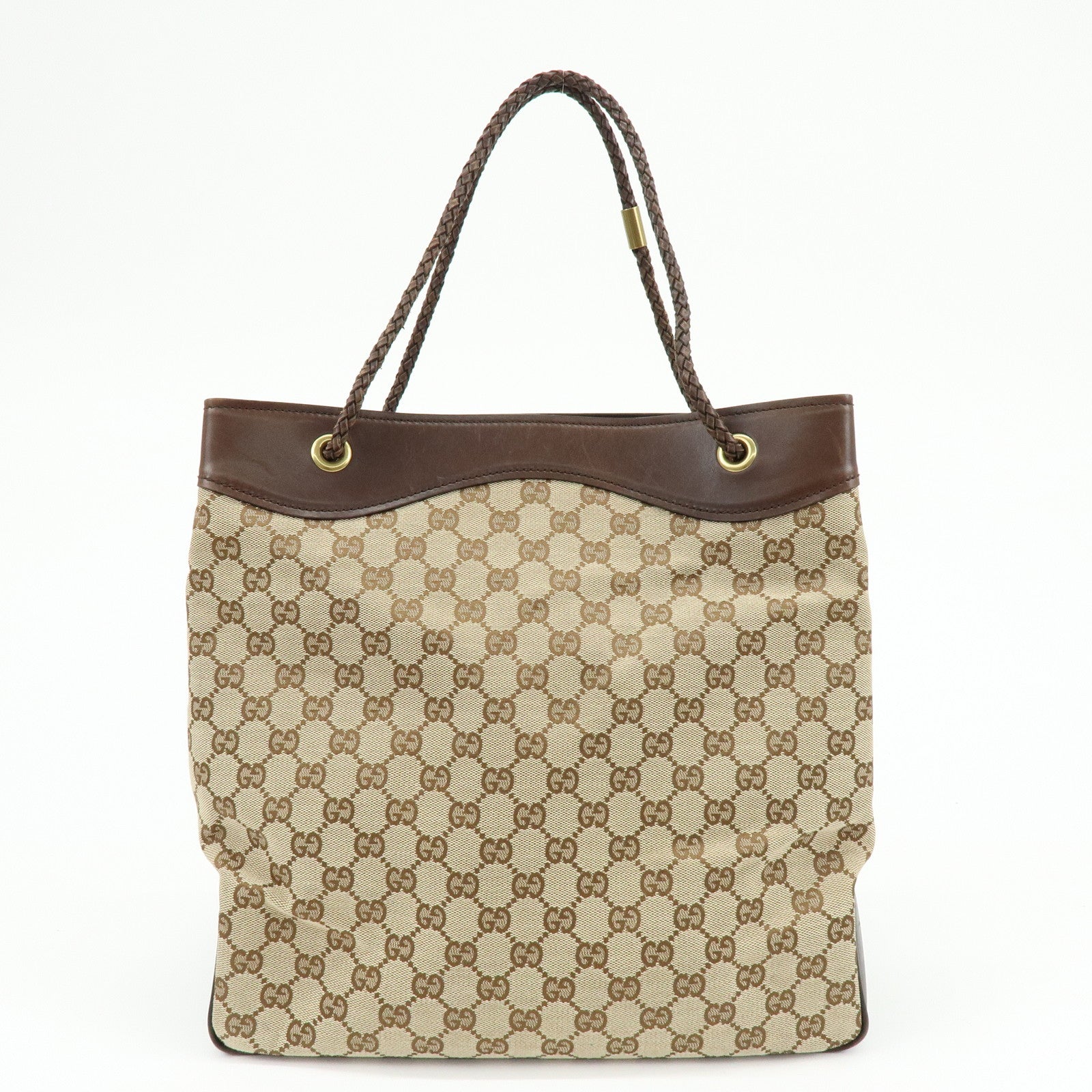 GUCCI GG Canvas Leather Tote Bag Shoulder Bag Brown 109141